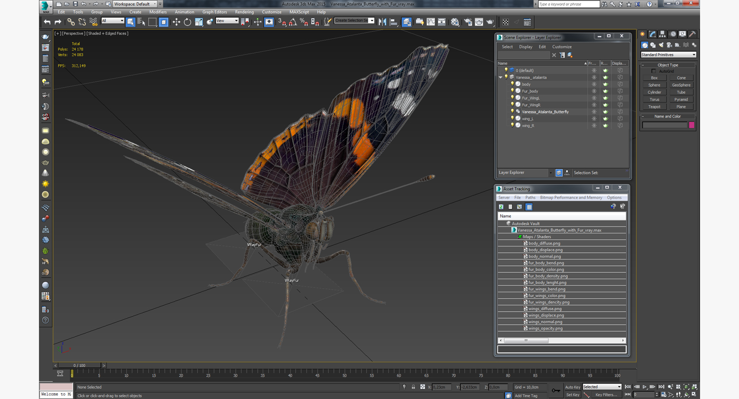 3D model Vanessa Atalanta Butterfly with Fur