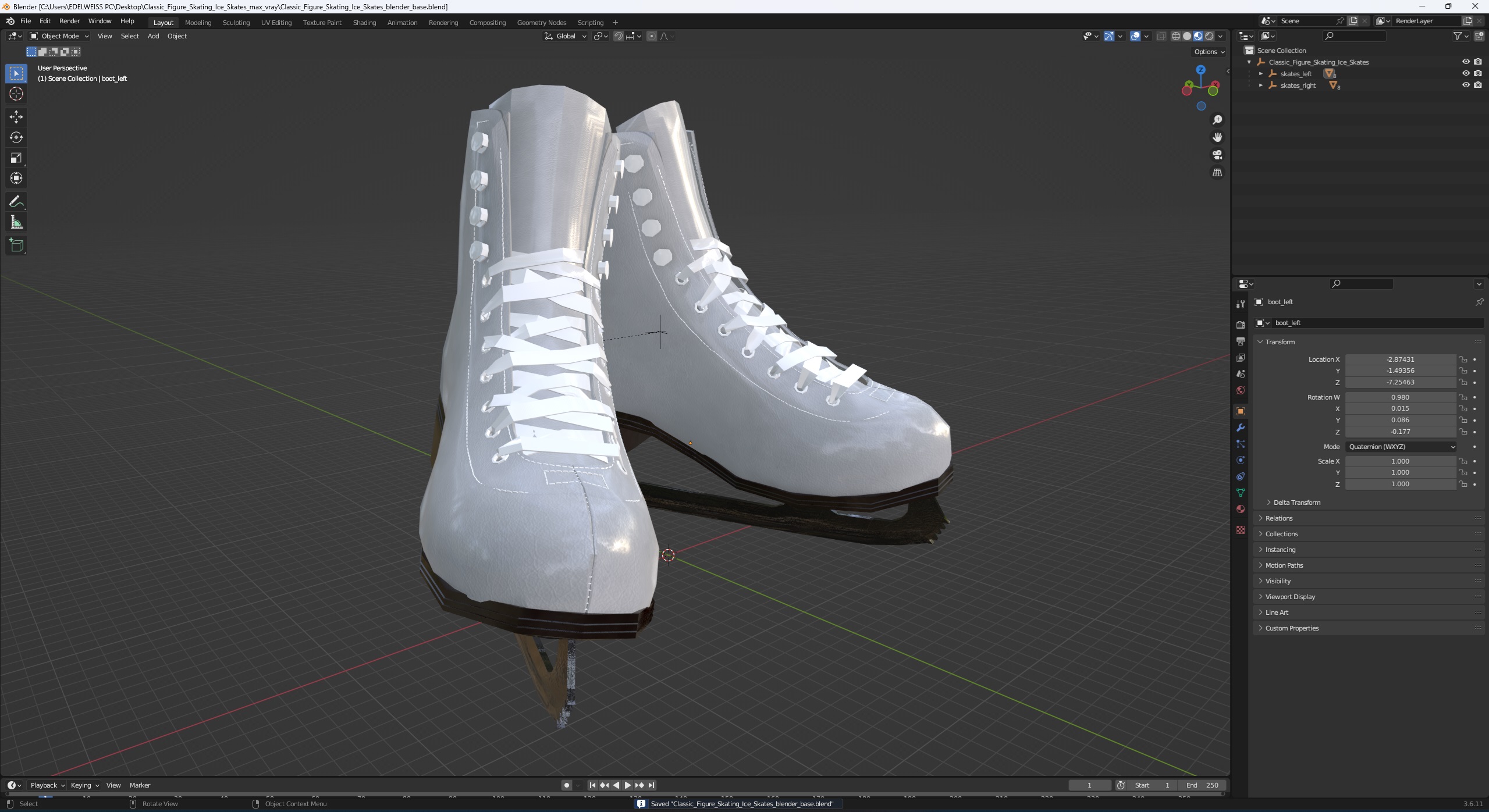 3D Classic Figure Skating Ice Skates model