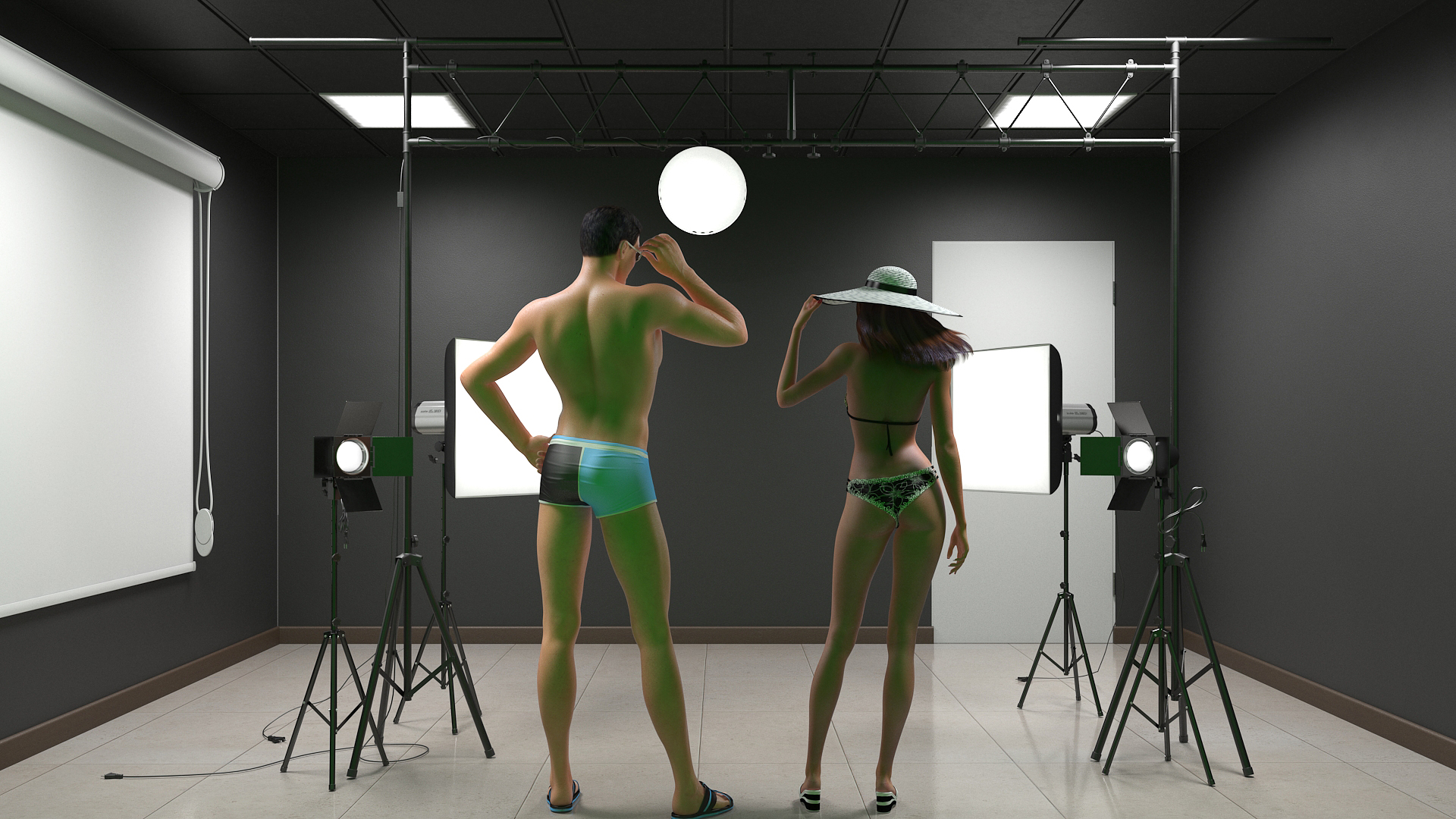 3D model Beachwear Fashion Photo Shoot Set with Male and Female Characters