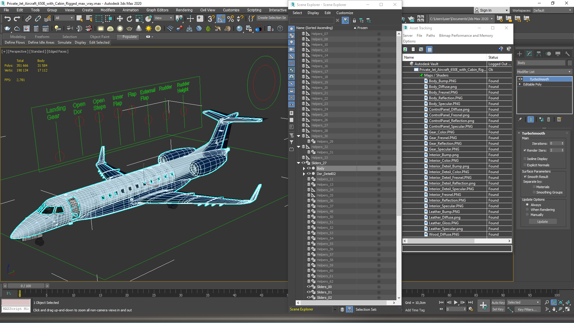 3D Private Jet Aircraft 650E with Cabin Rigged model