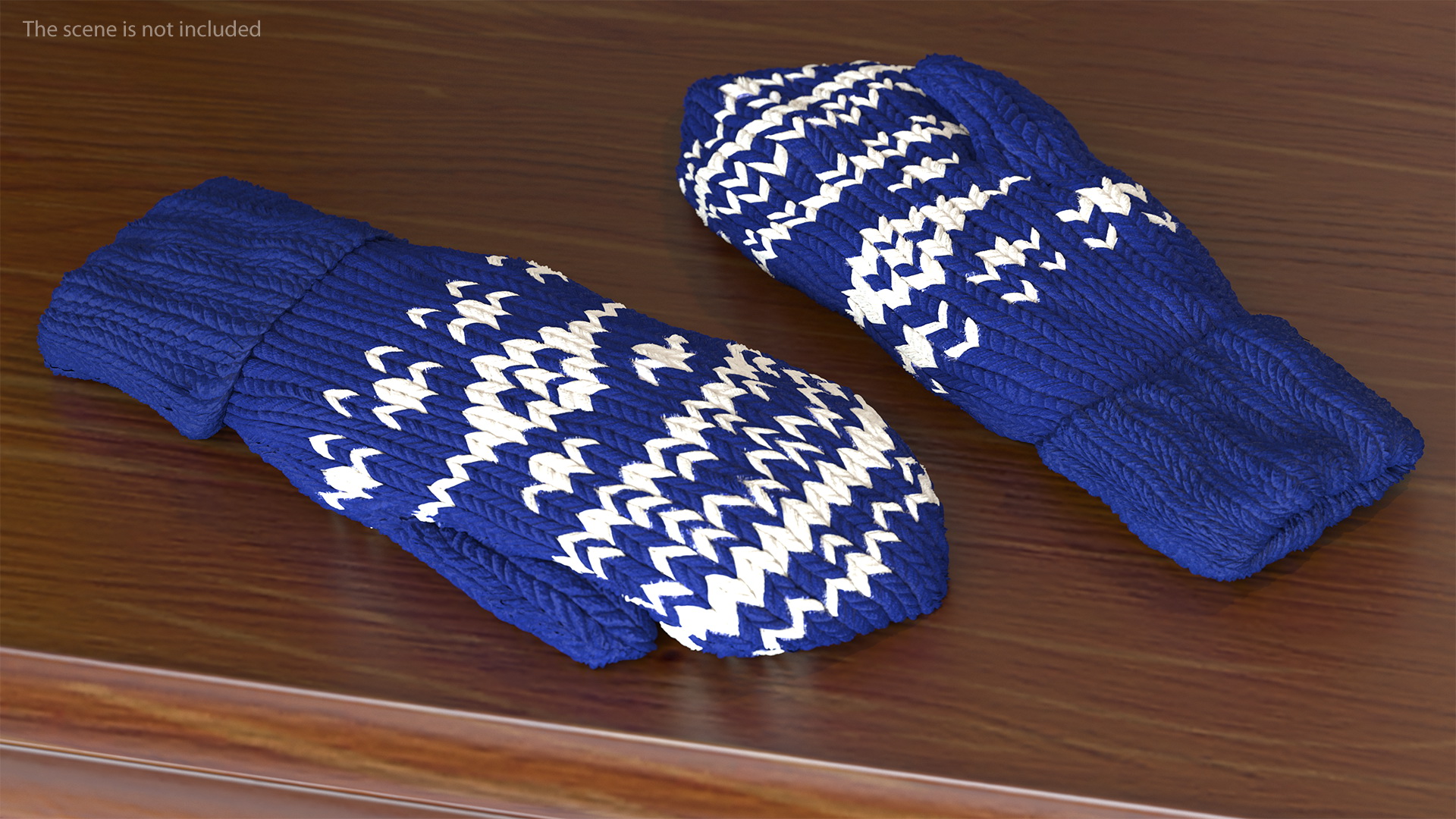 3D model Knitted Blue Wool Mittens