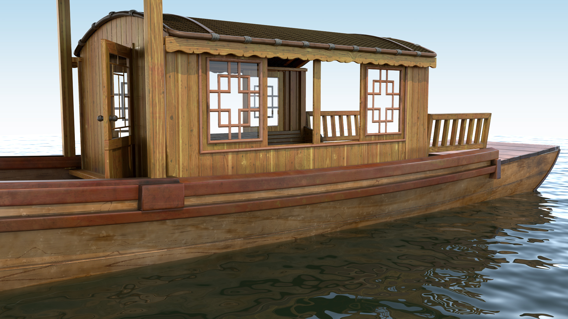 3D Traditional Chinese Wooden Passenger Boat