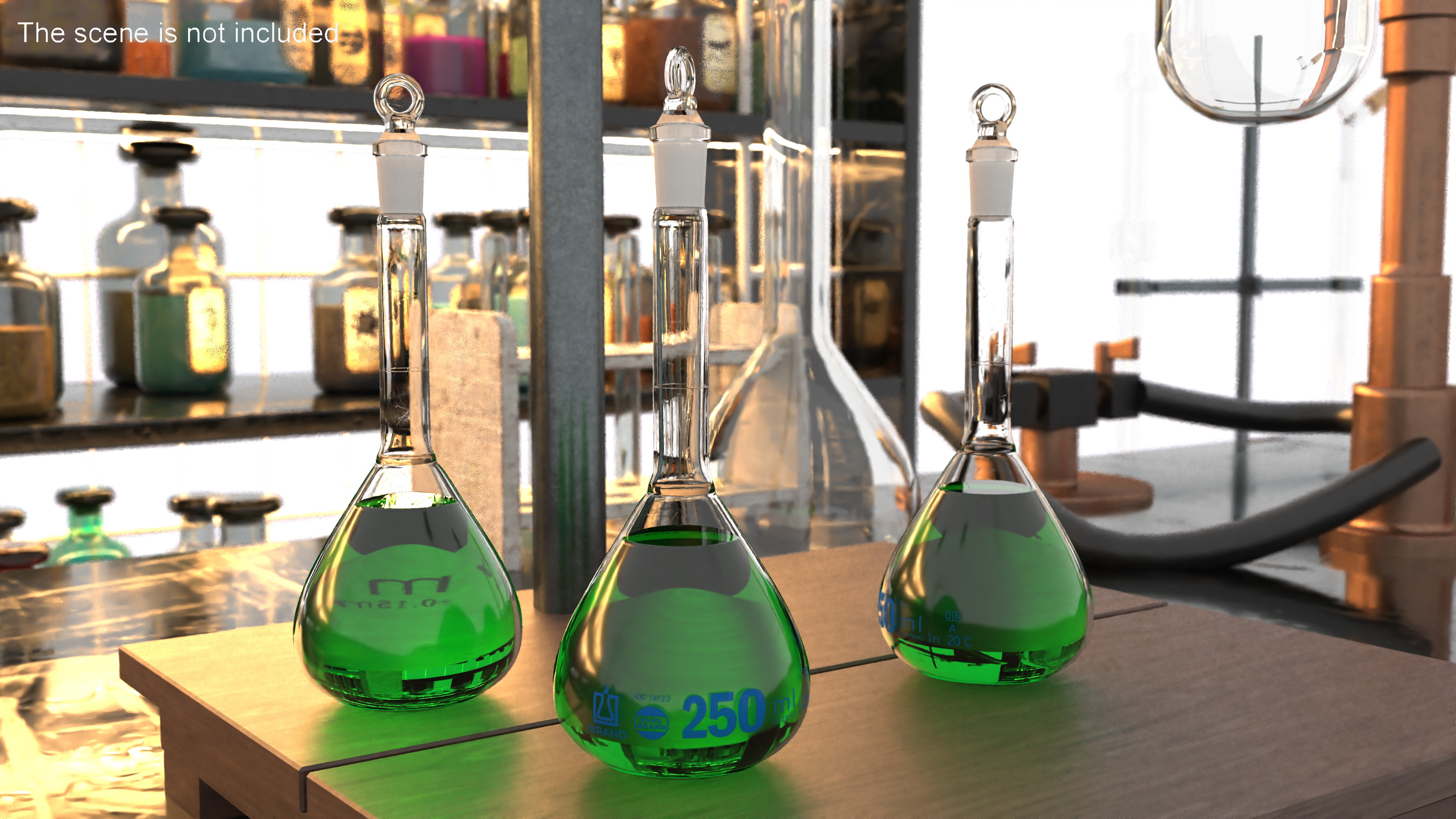 Medical Flask 250ml Filled with Green Liquor 3D model