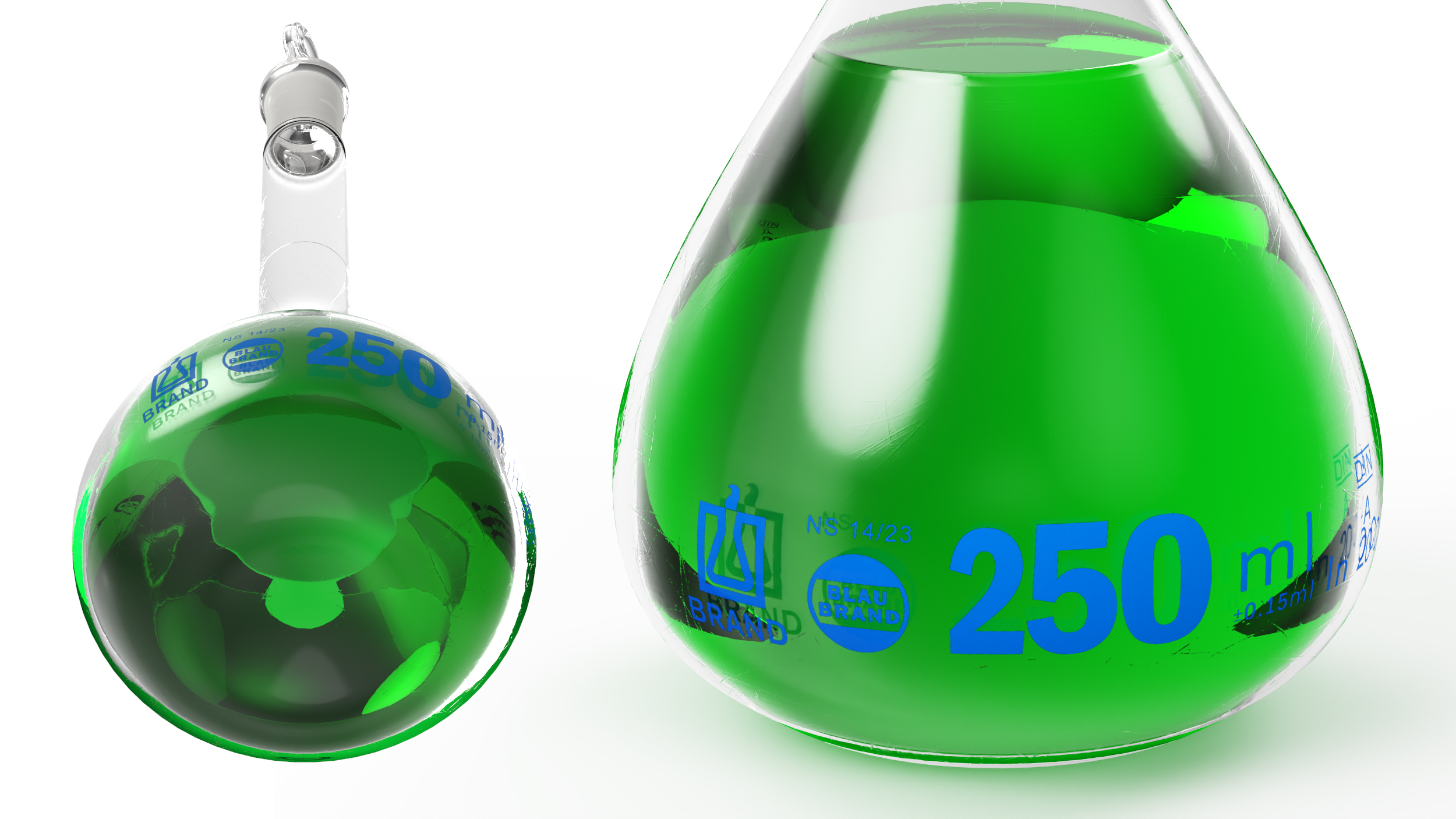 Medical Flask 250ml Filled with Green Liquor 3D model