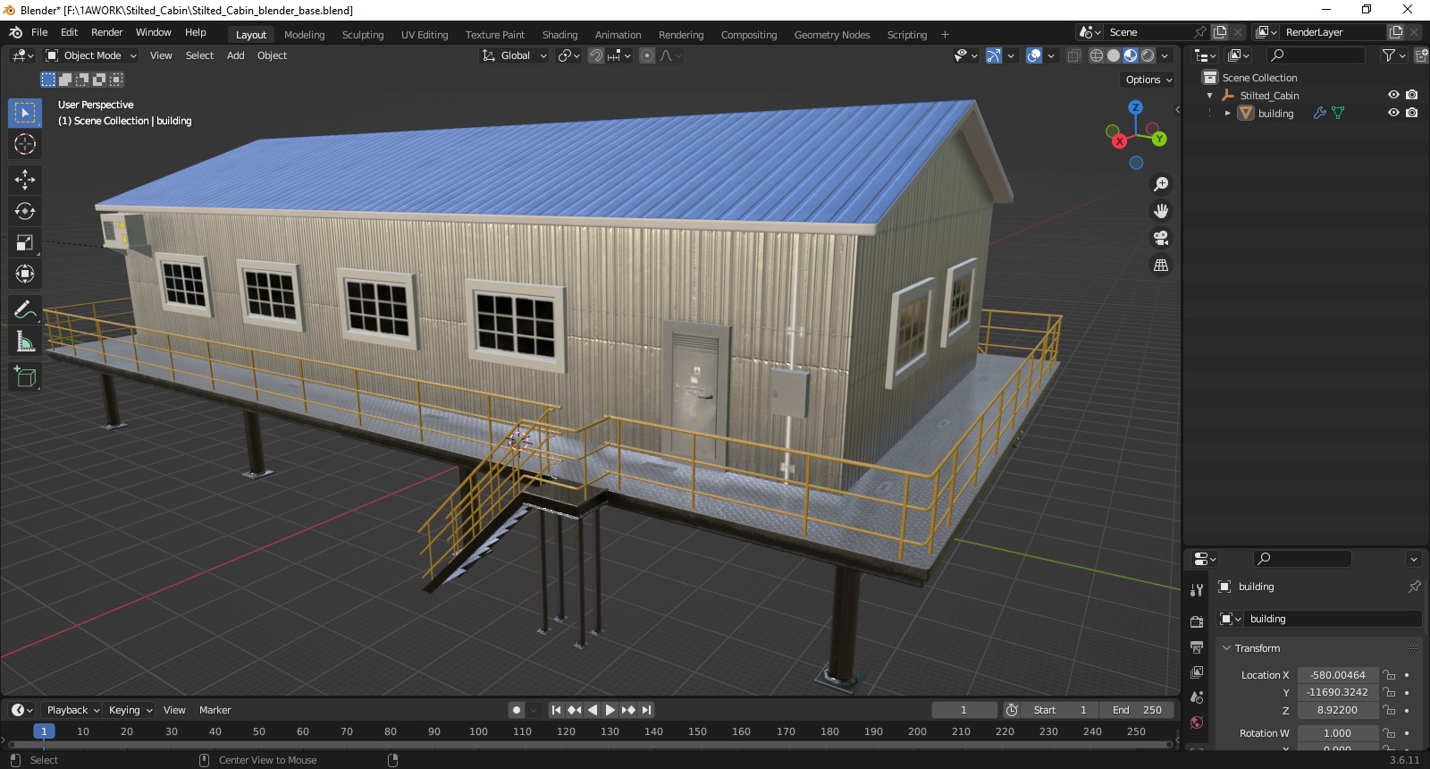 3D Stilted Cabin model