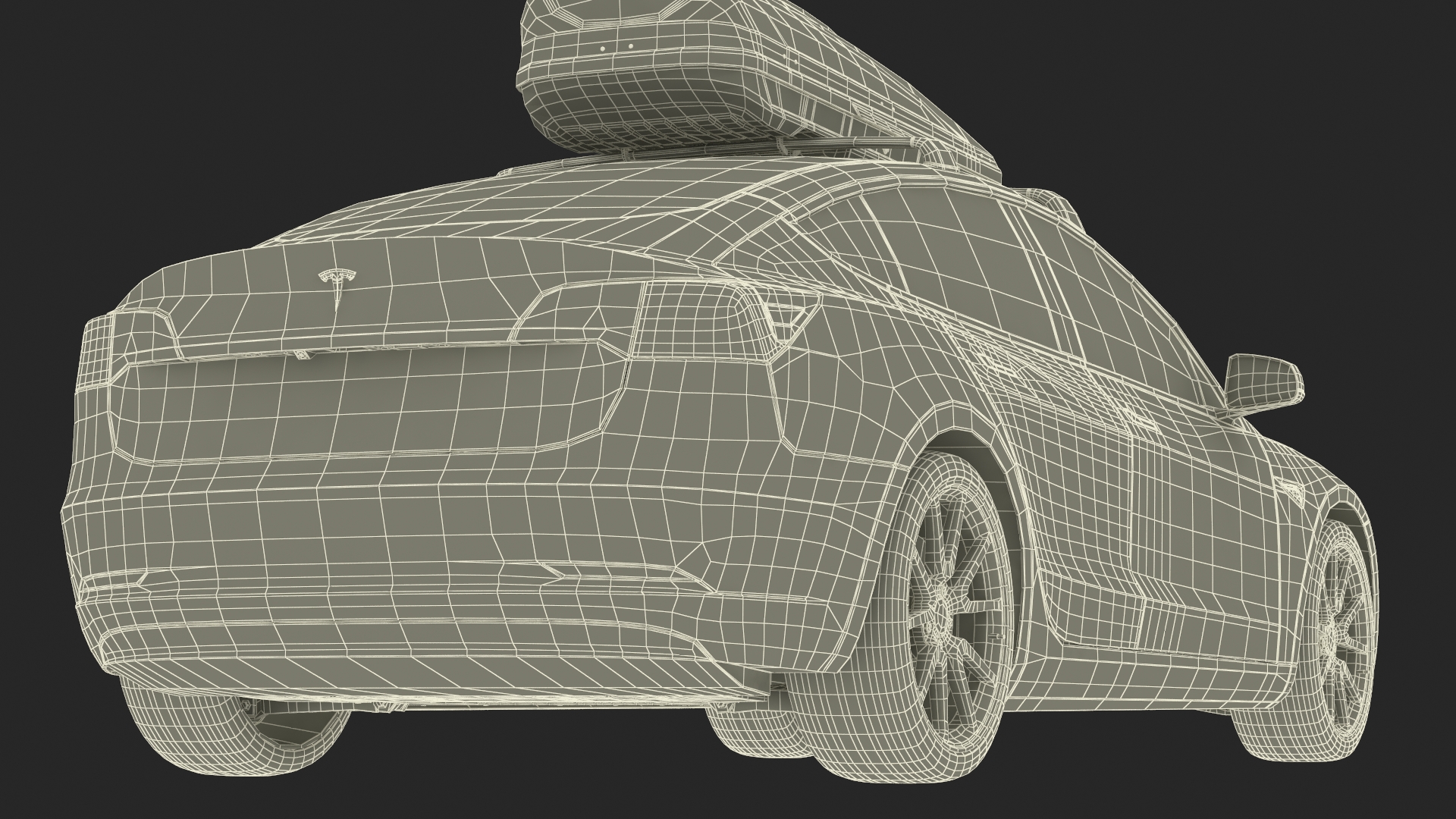 3D Tesla with Thule Car Roofbox on Roof Rack