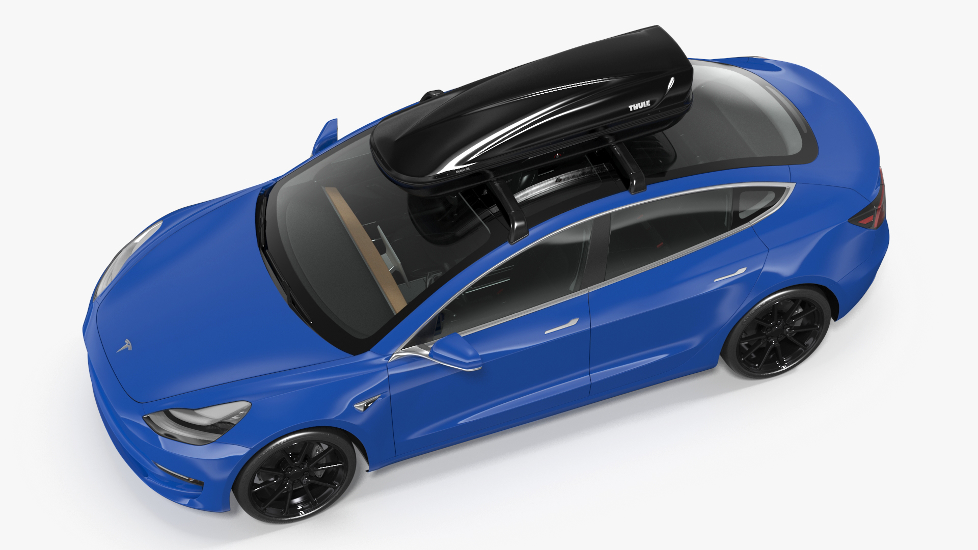 3D Tesla with Thule Car Roofbox on Roof Rack