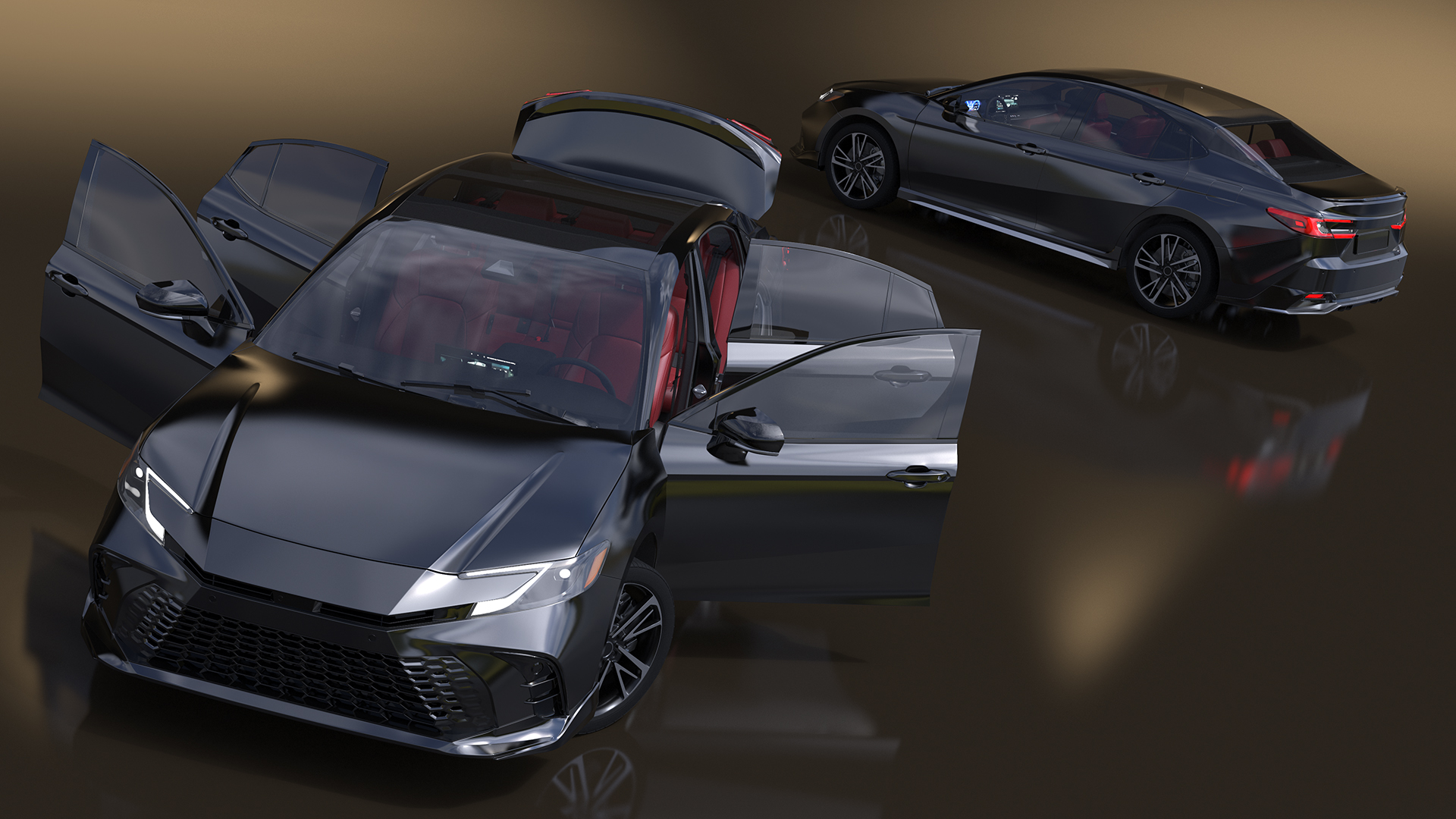 3D Refined Mid Size Car Black Rigged model