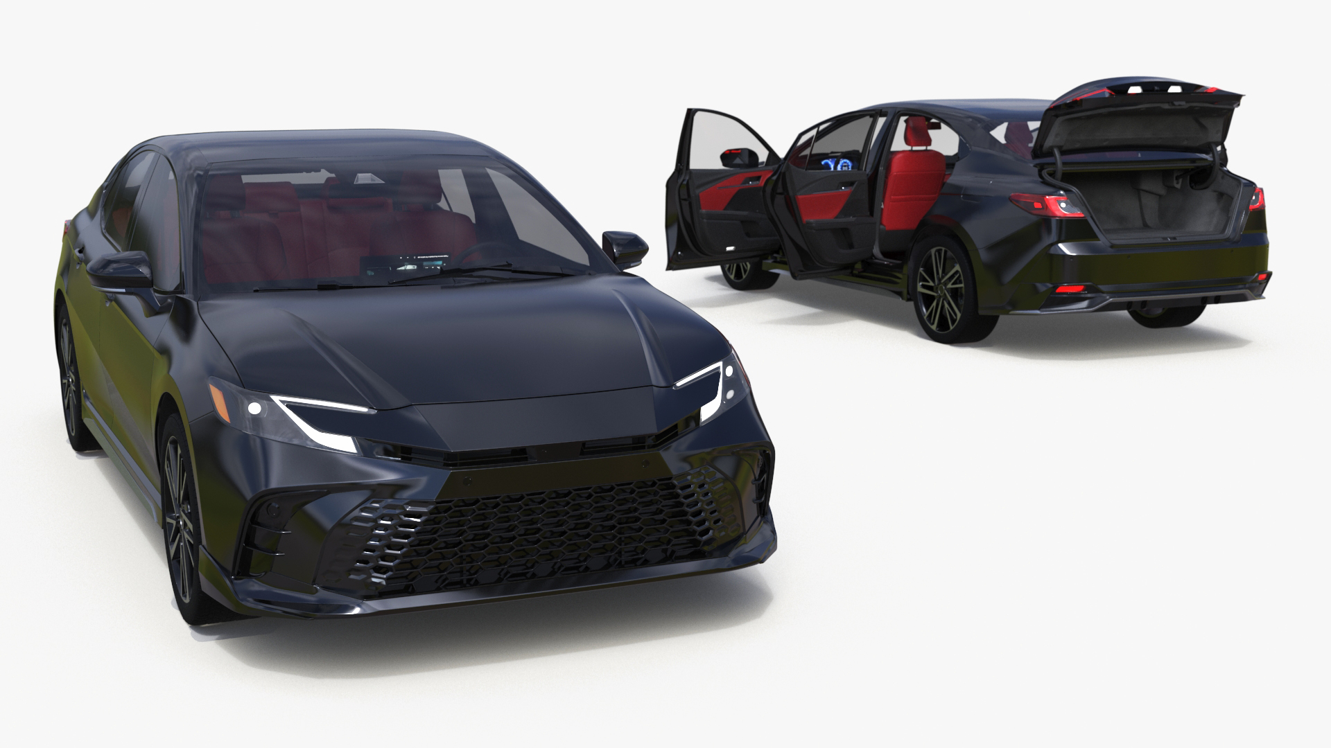 3D Refined Mid Size Car Black Rigged model