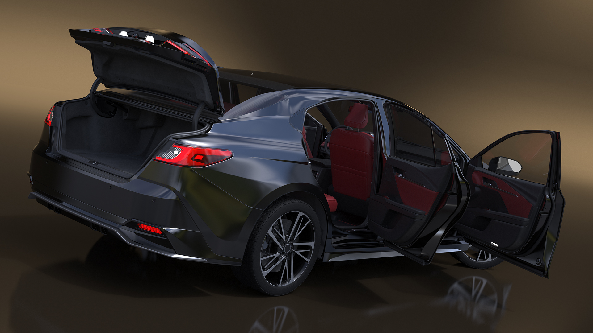 3D Refined Mid Size Car Black Rigged model