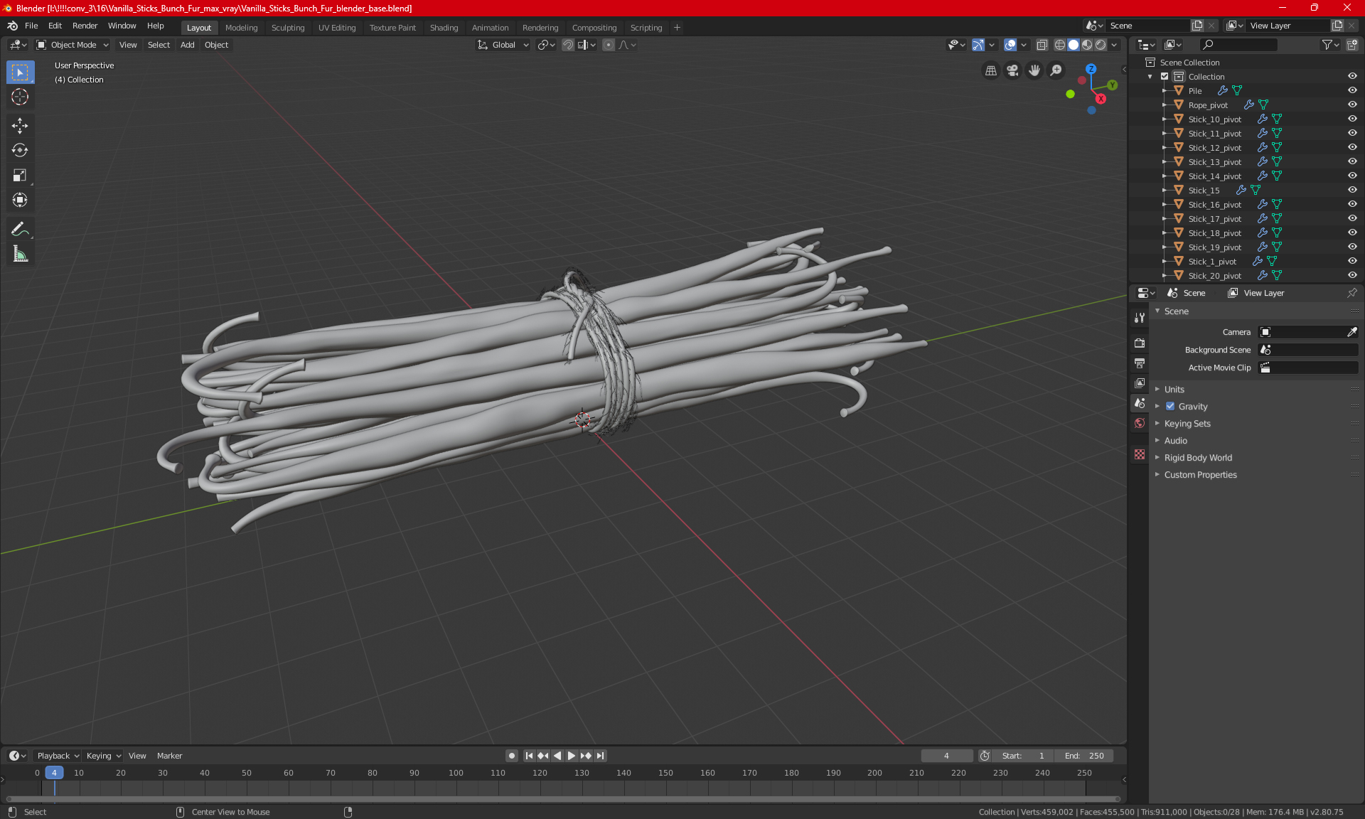 Vanilla Sticks Bunch Fur 3D model