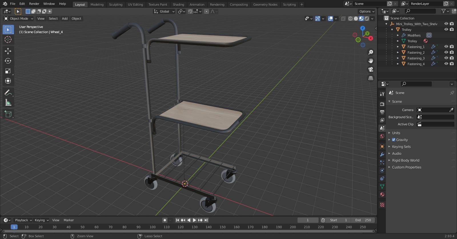 3D model Mini Trolley With Two Shelves Black