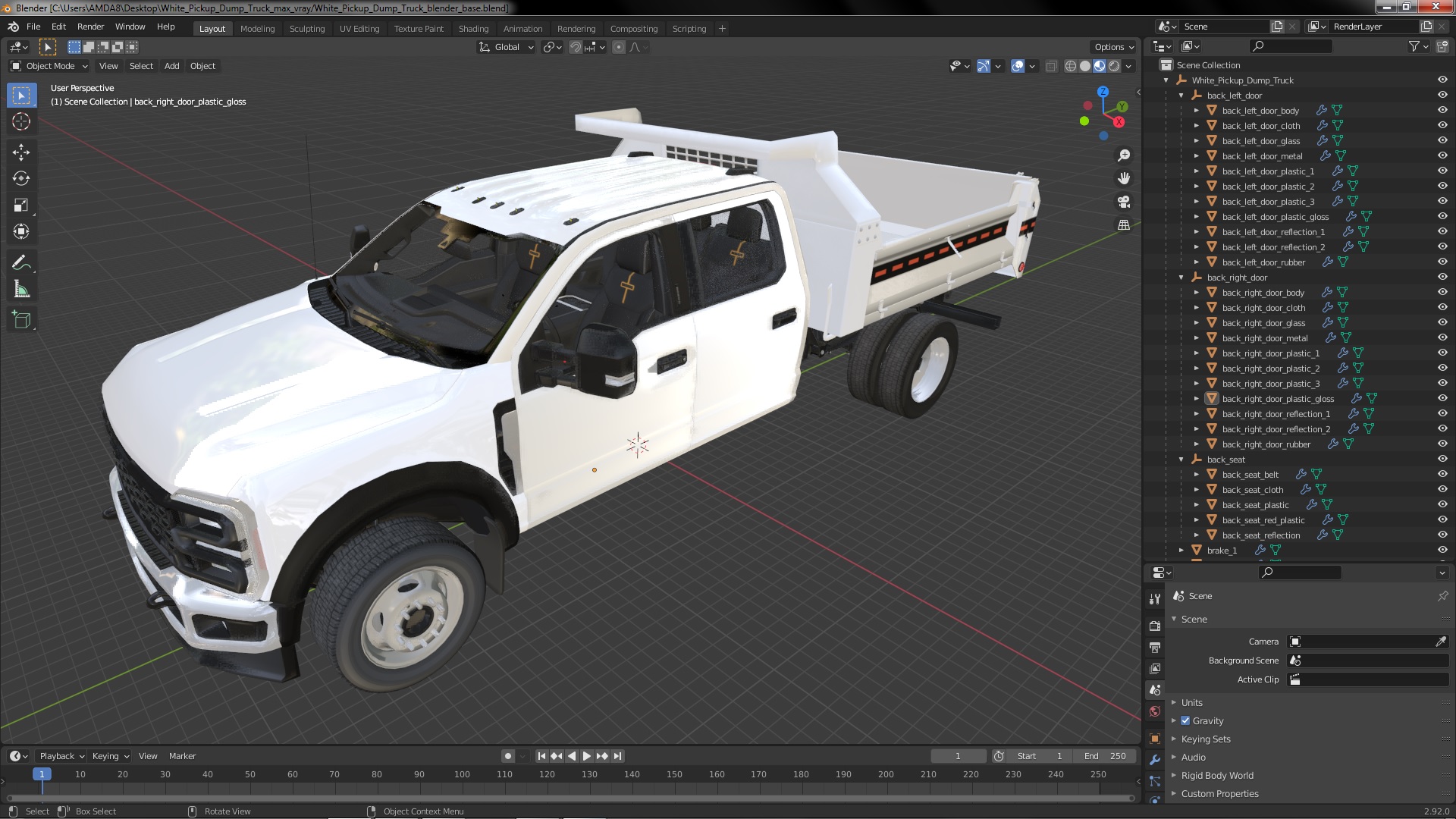 3D White Pickup Dump Truck model