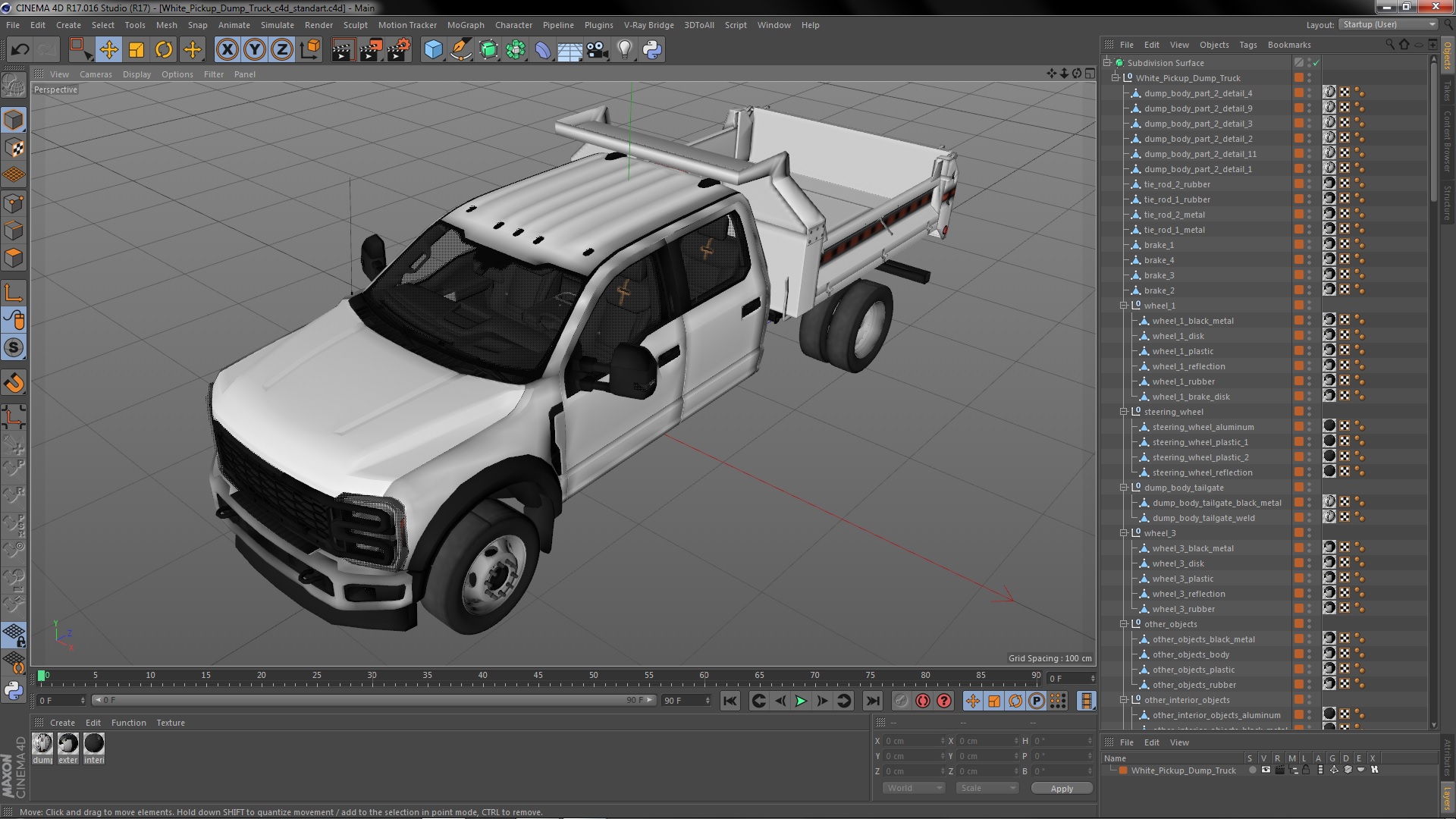 3D White Pickup Dump Truck model