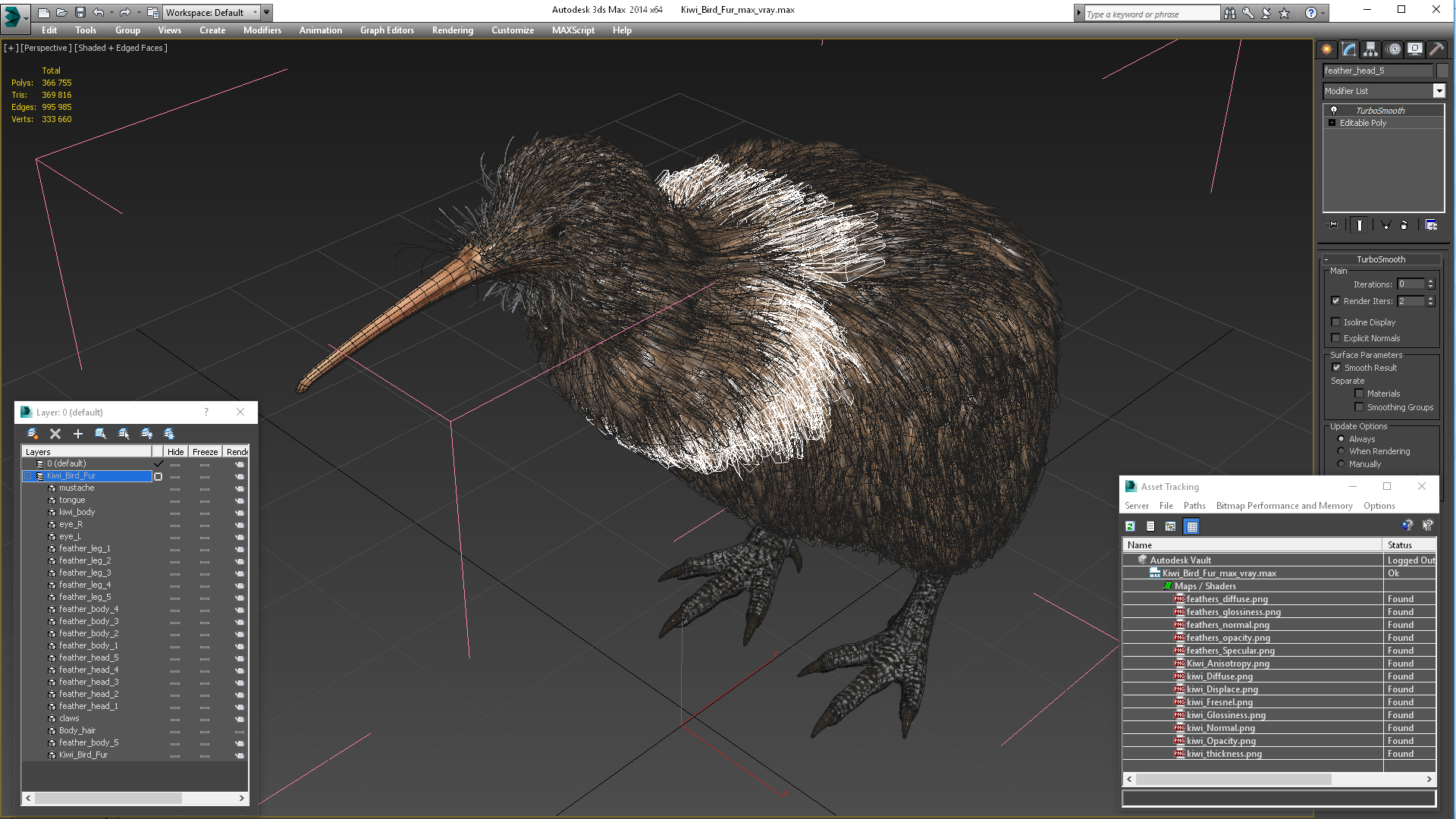 3D Kiwi Bird Fur model