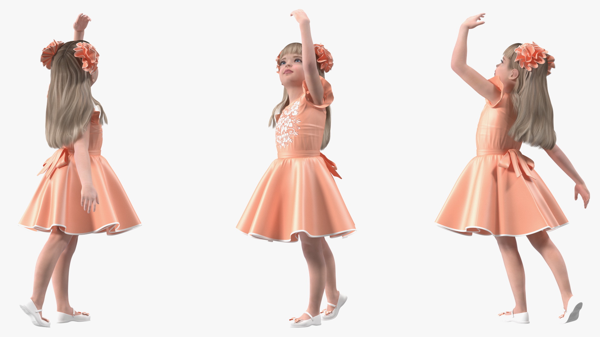 3D Child Girl Party Dress Rigged for Cinema 4D model