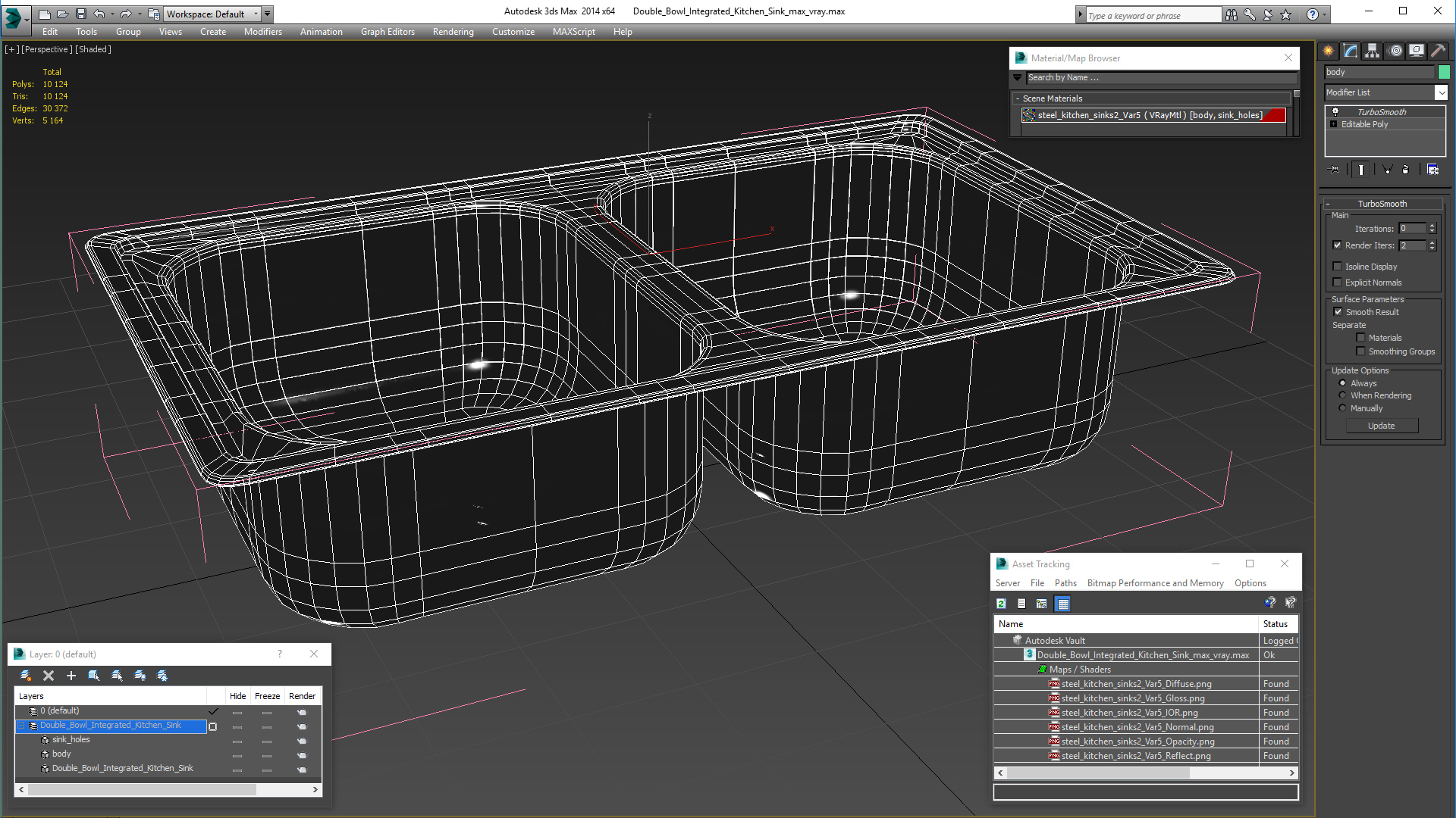 3D model Double Bowl Integrated Kitchen Sink