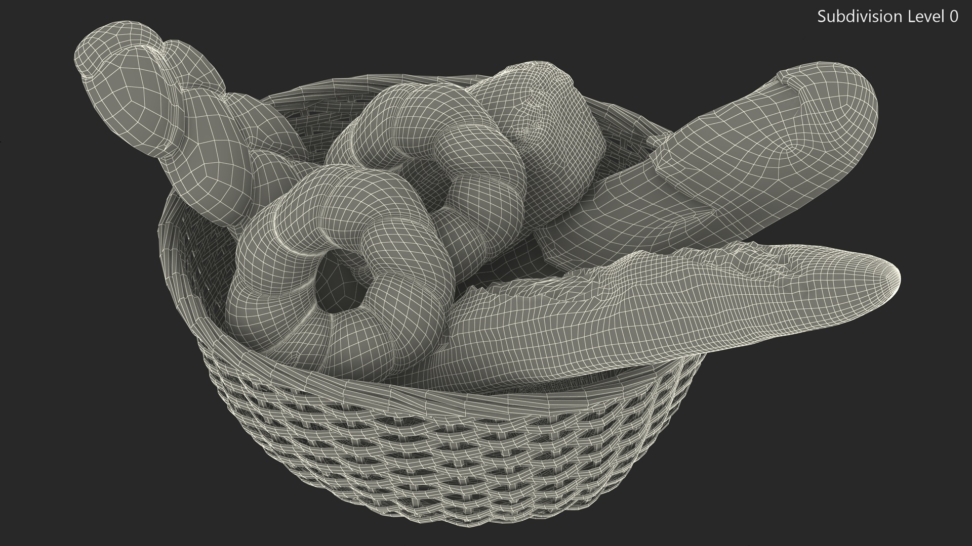 3D Straw Basket with Bread model