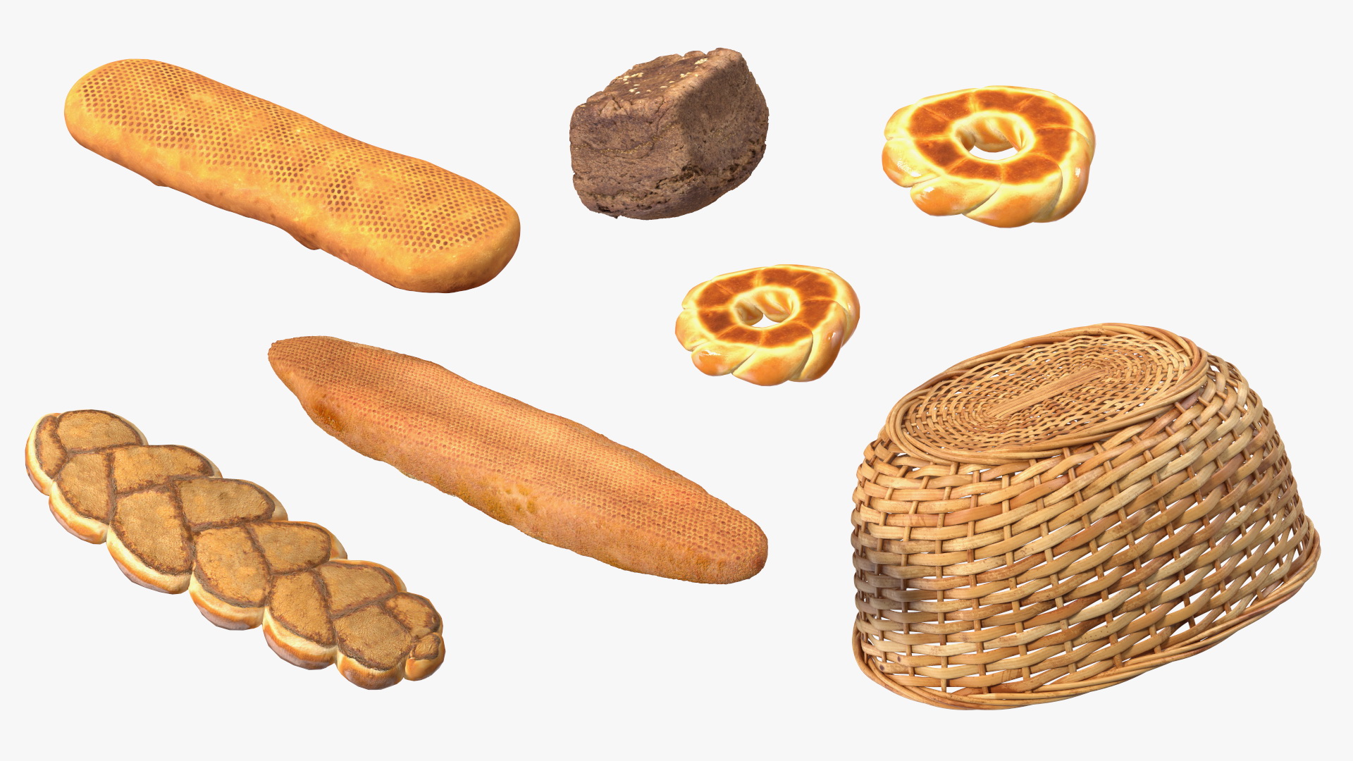 3D Straw Basket with Bread model