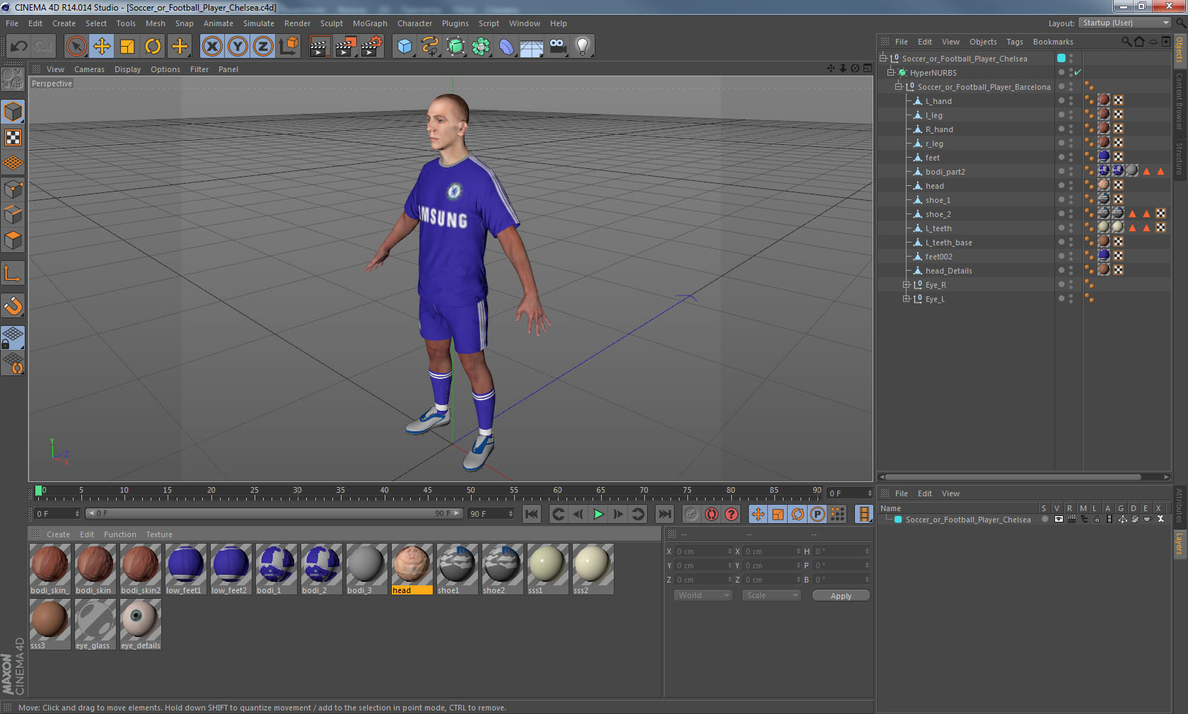 3D Soccer or Football Player Chelsea model