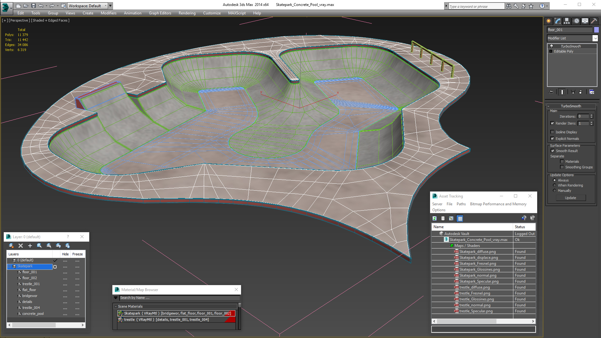 3D Skatepark Concrete Pool model