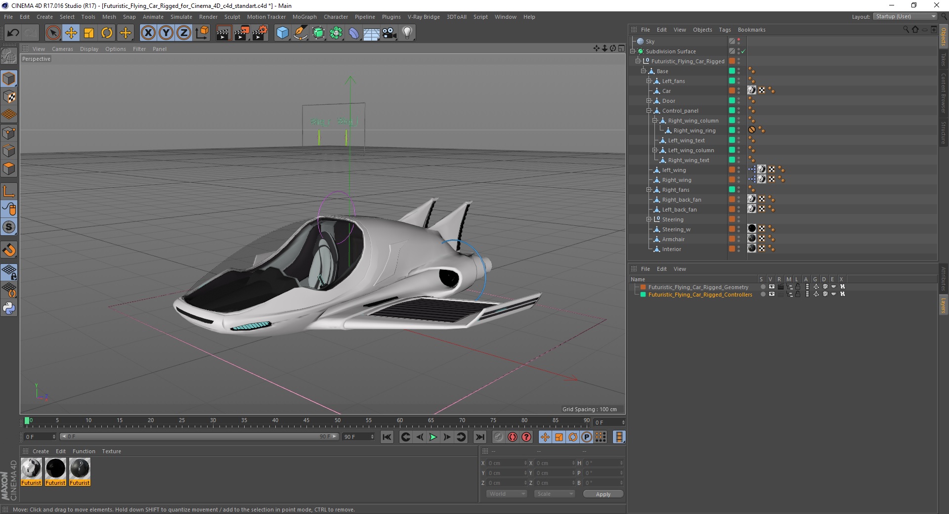 Futuristic Flying Car Rigged for Cinema 4D 3D