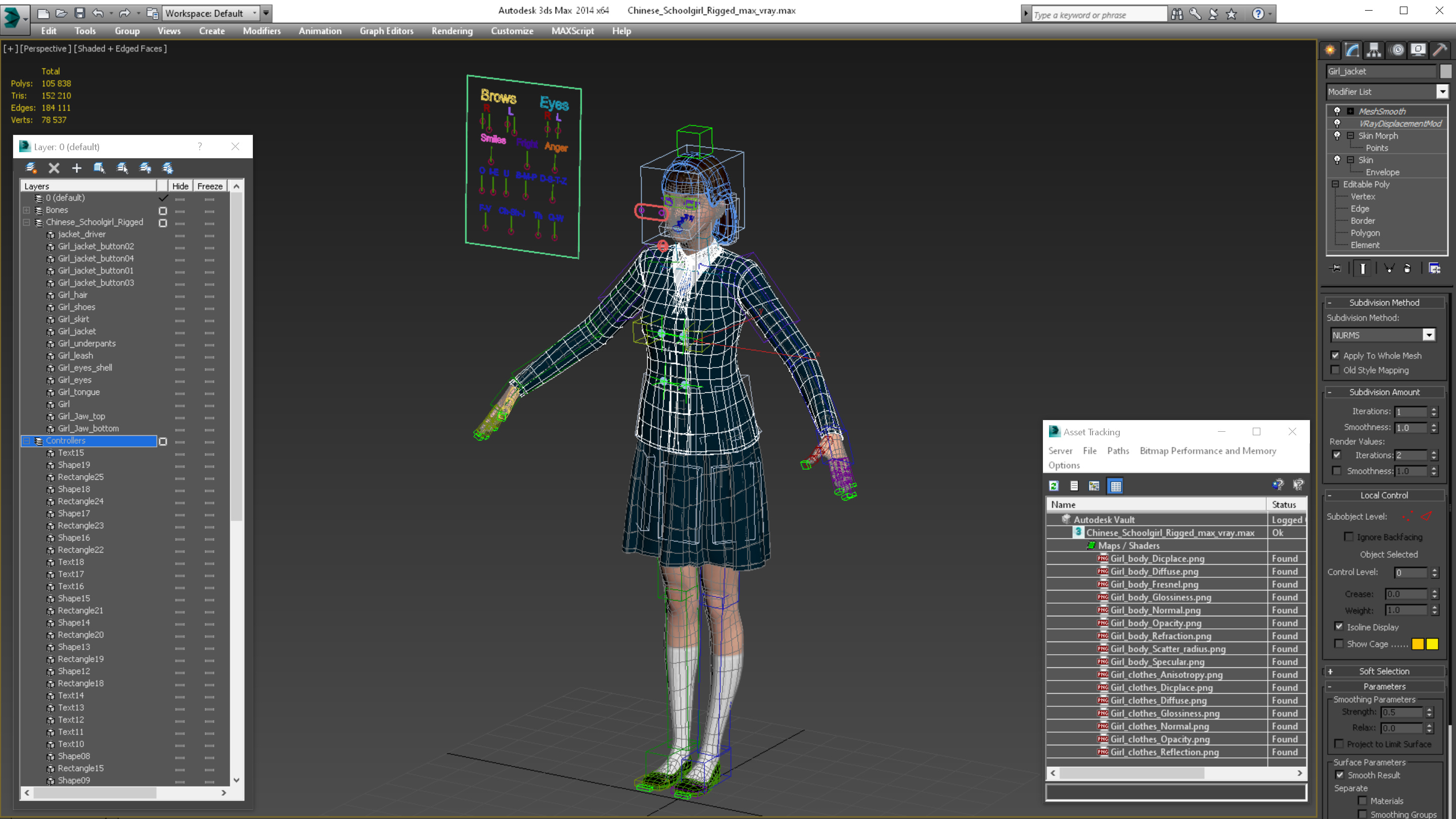 3D model Chinese Schoolgirl Rigged