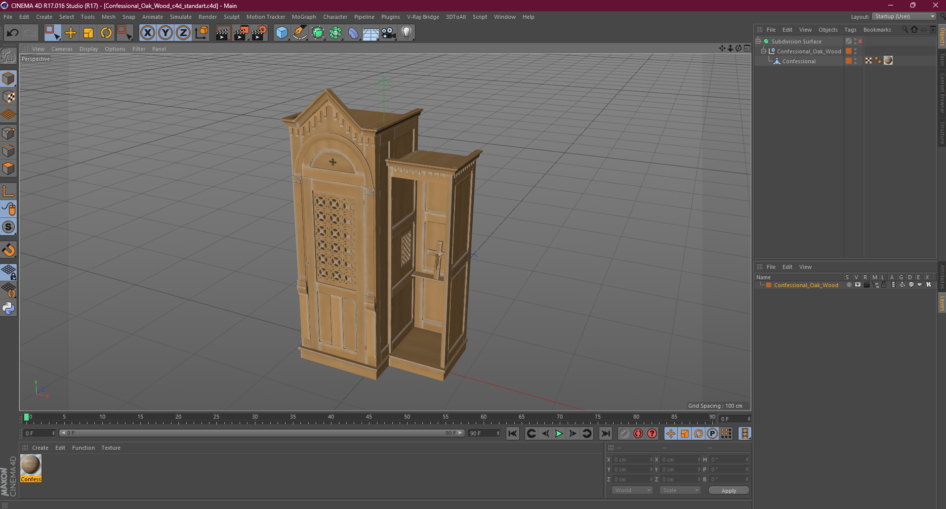 3D Confessional Oak Wood