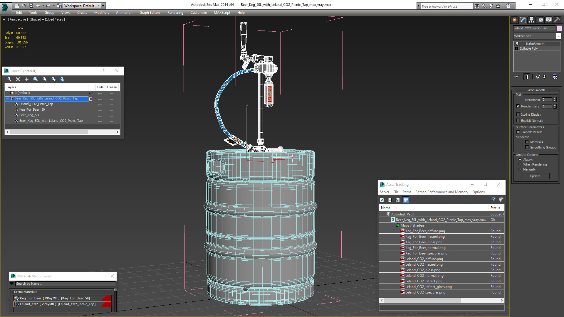 Beer Keg 50L with Leland CO2 Picnic Tap 3D model