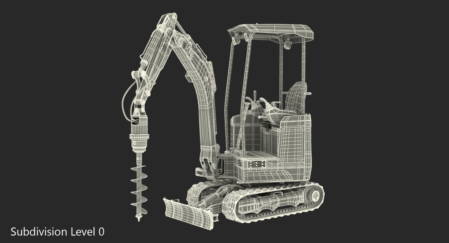 3D Tracked Mini Excavator with Drill Generic Rigged model