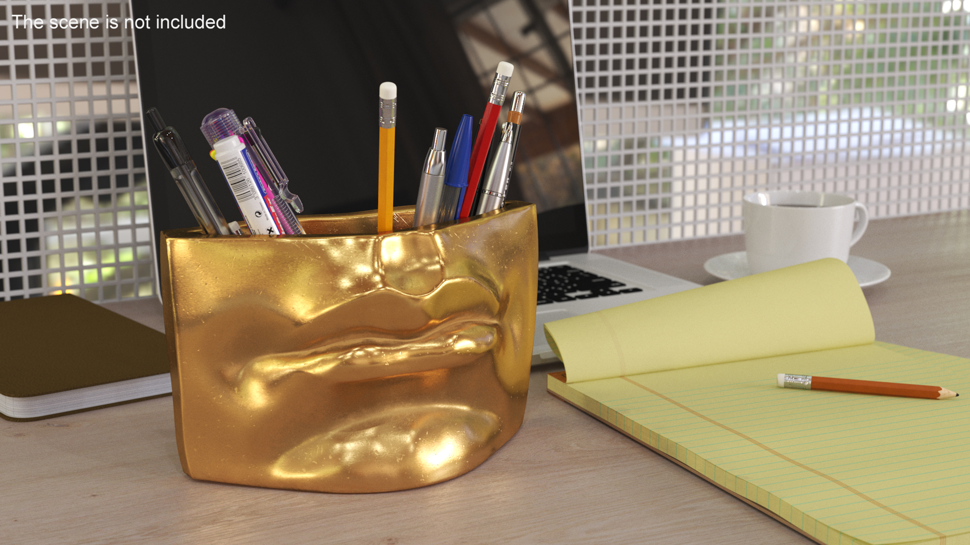 Michelangelo David lips decor Gold with Pens 3D model