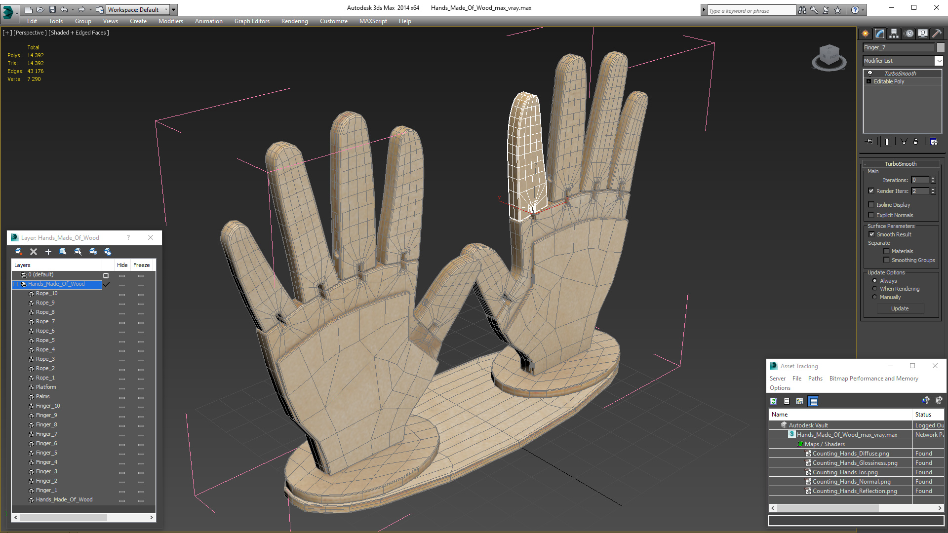 3D Hands Made Of Wood model