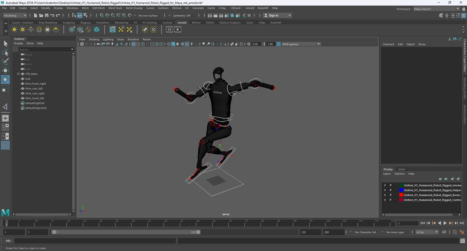 3D Unitree H1 Humanoid Robot Rigged for Maya