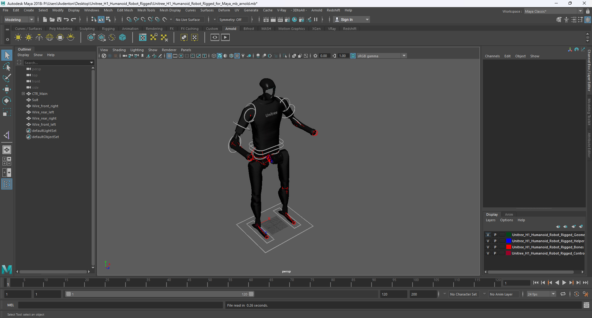 3D Unitree H1 Humanoid Robot Rigged for Maya