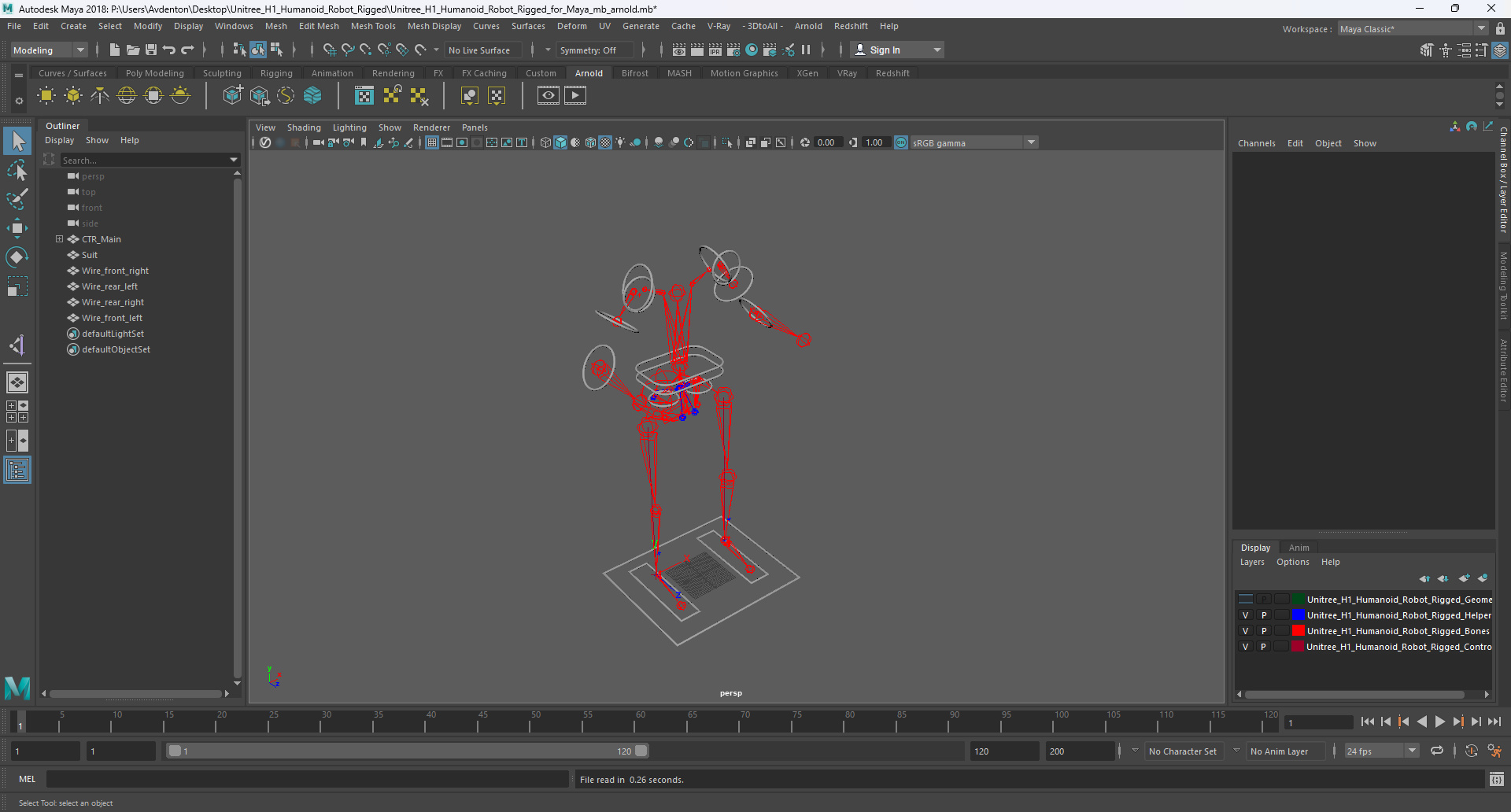 3D Unitree H1 Humanoid Robot Rigged for Maya