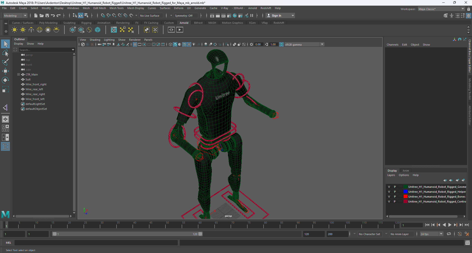 3D Unitree H1 Humanoid Robot Rigged for Maya