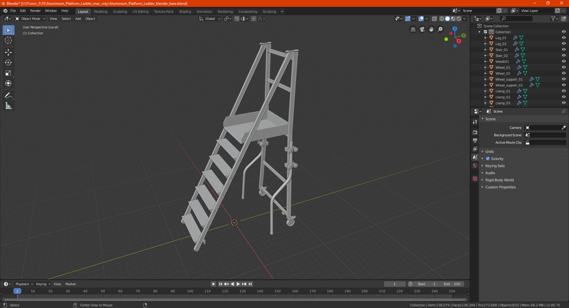 3D model Aluminium Platform Ladder