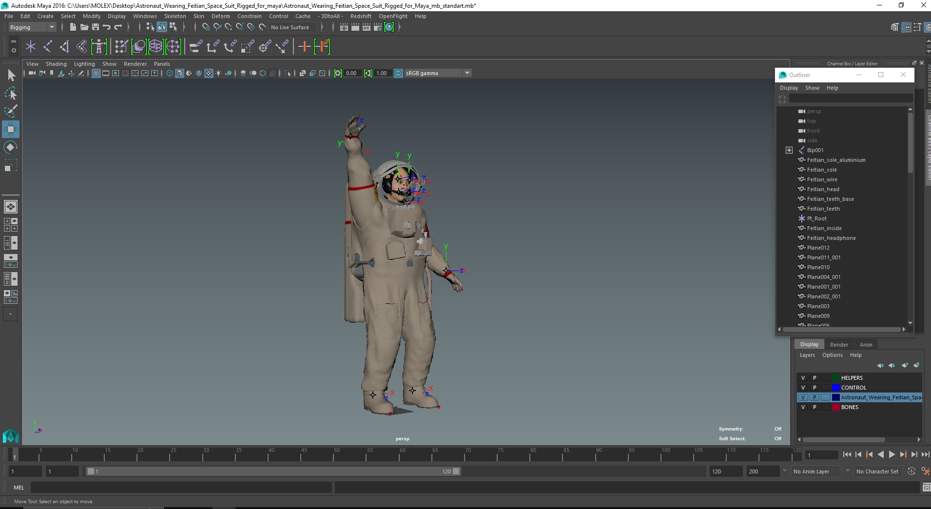 Astronaut Wearing Feitian Space Suit Rigged for Maya 3D