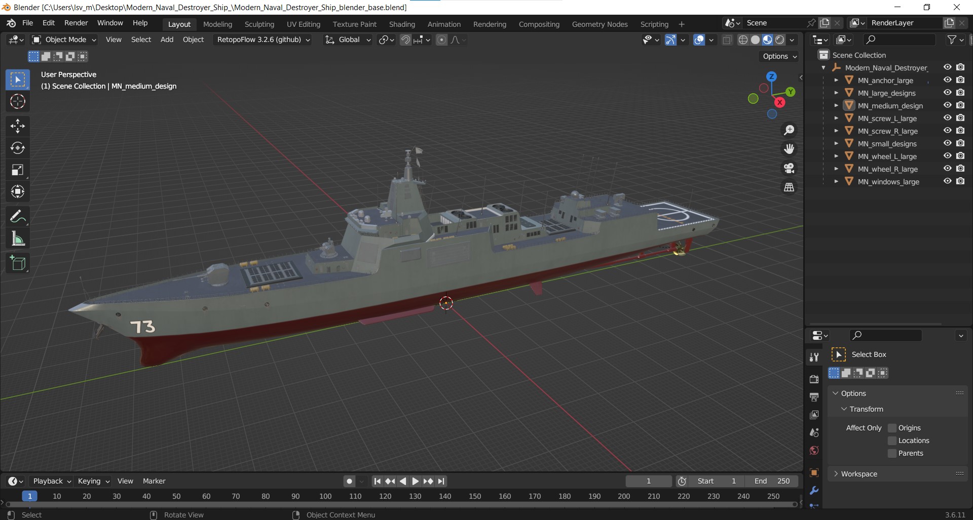 Modern Naval Destroyer Ship 3D