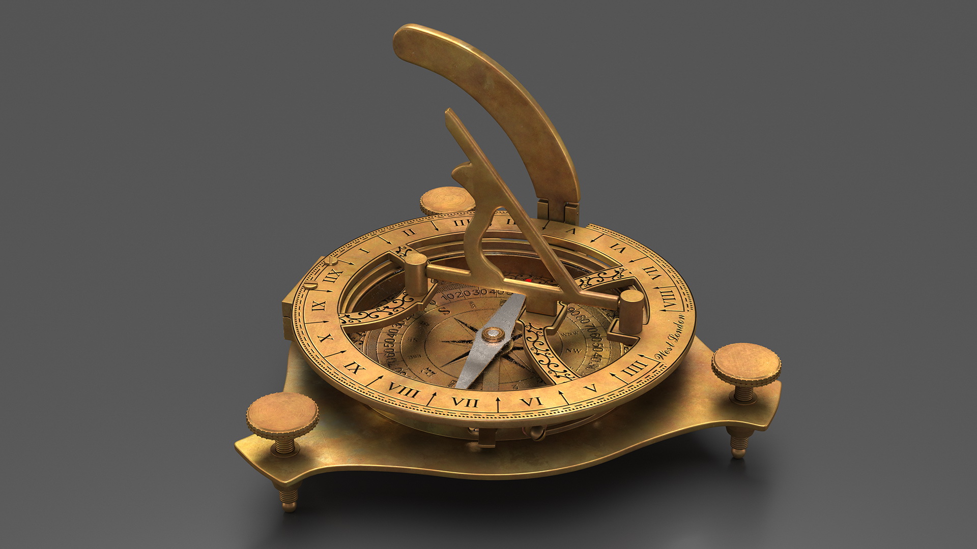 3D Antique Aged Compass with Sundial model