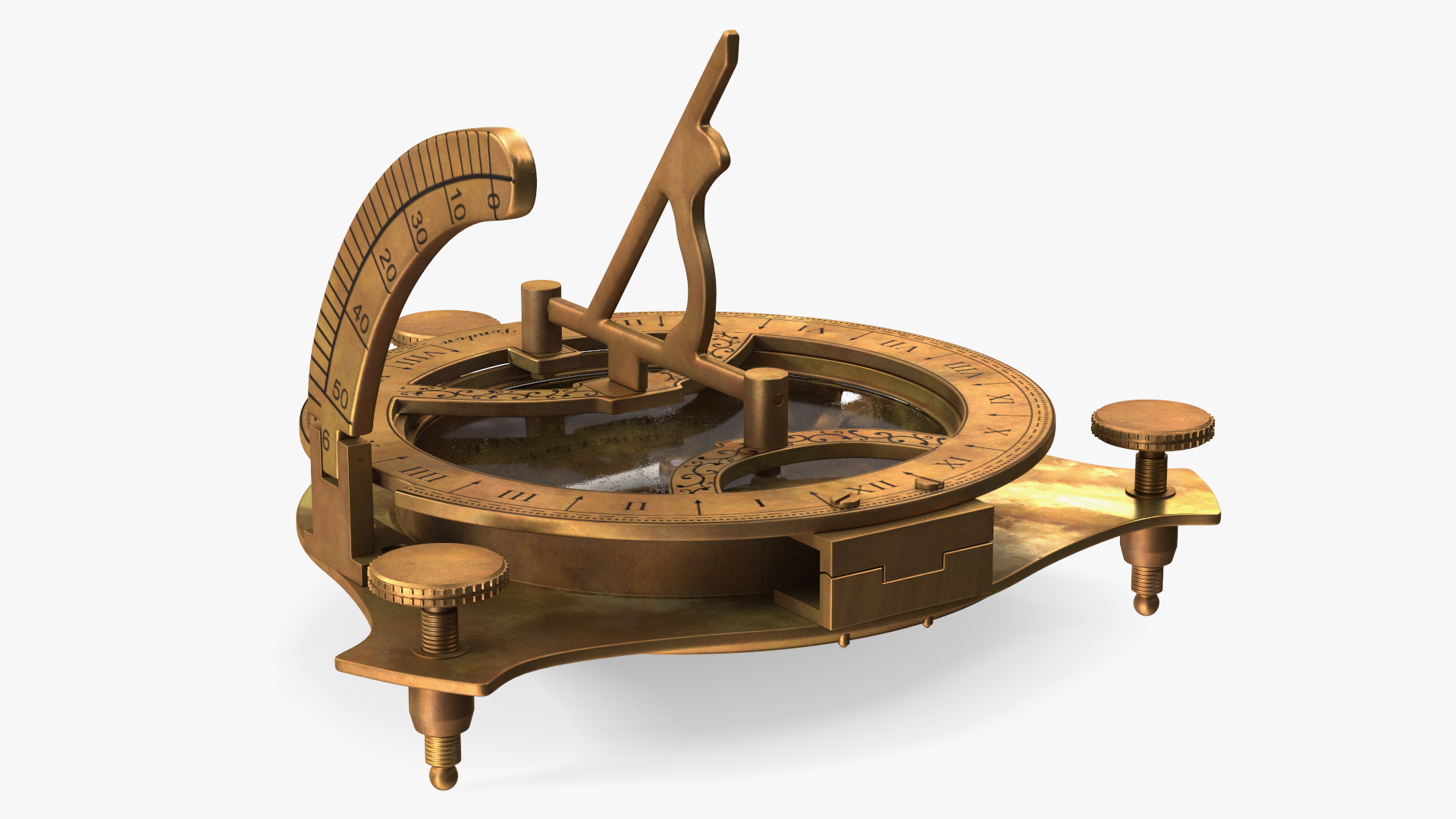 3D Antique Aged Compass with Sundial model