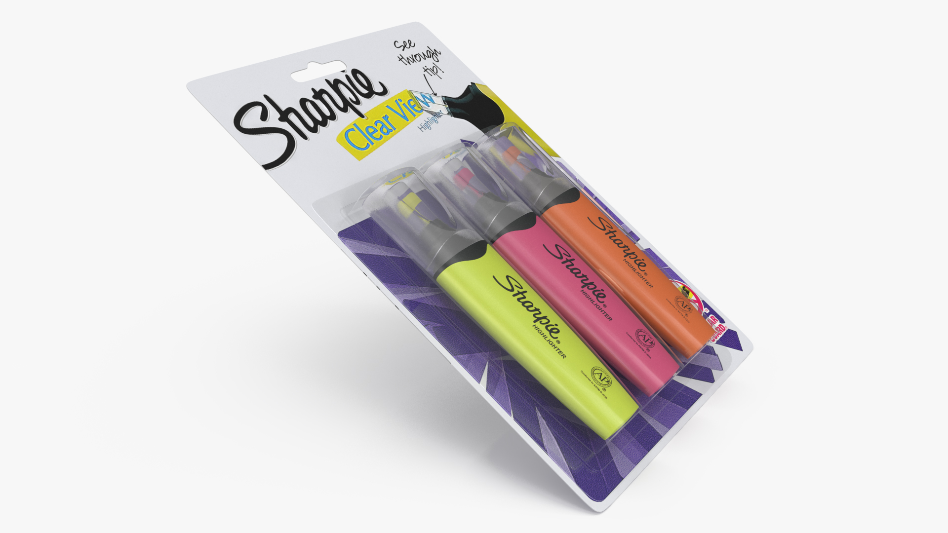 3 Sharpie Highlighter Markers with Package 3D