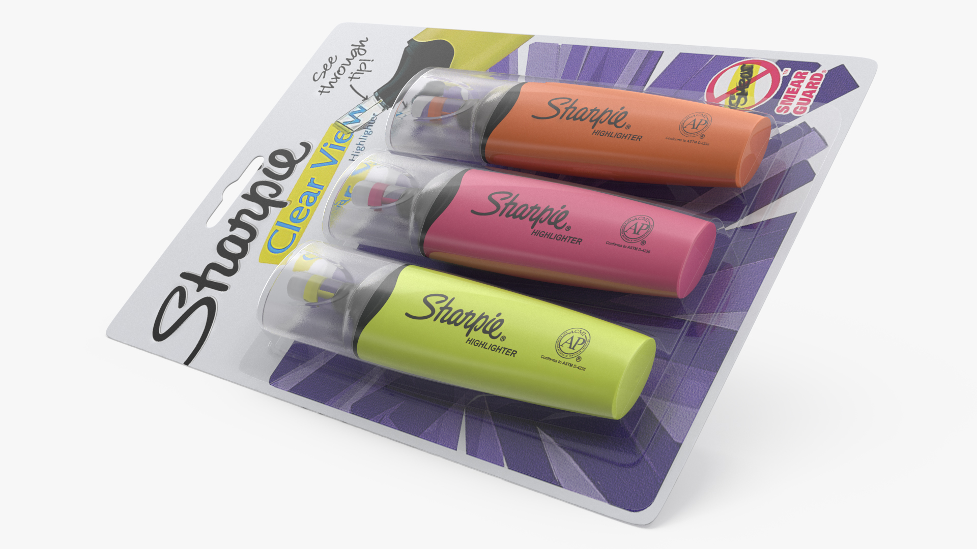 3 Sharpie Highlighter Markers with Package 3D