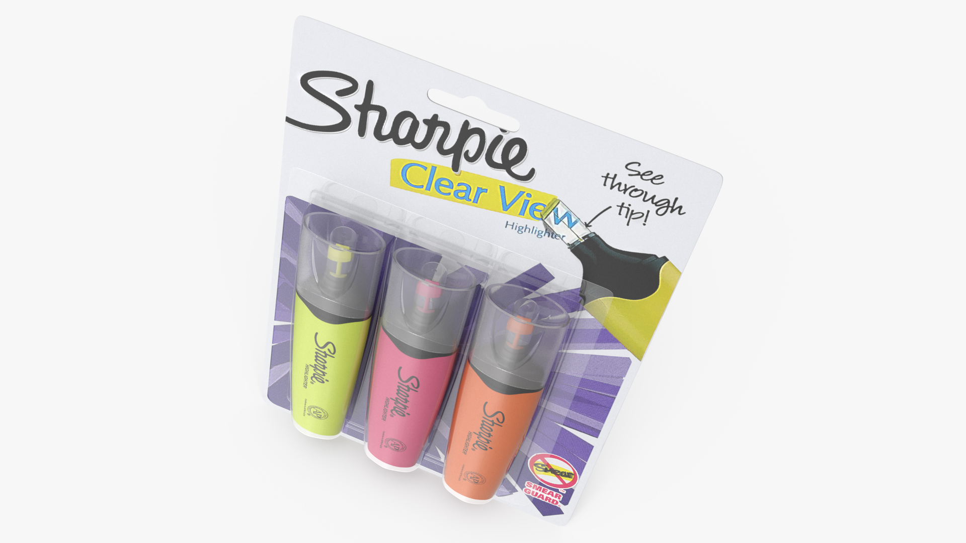 3 Sharpie Highlighter Markers with Package 3D