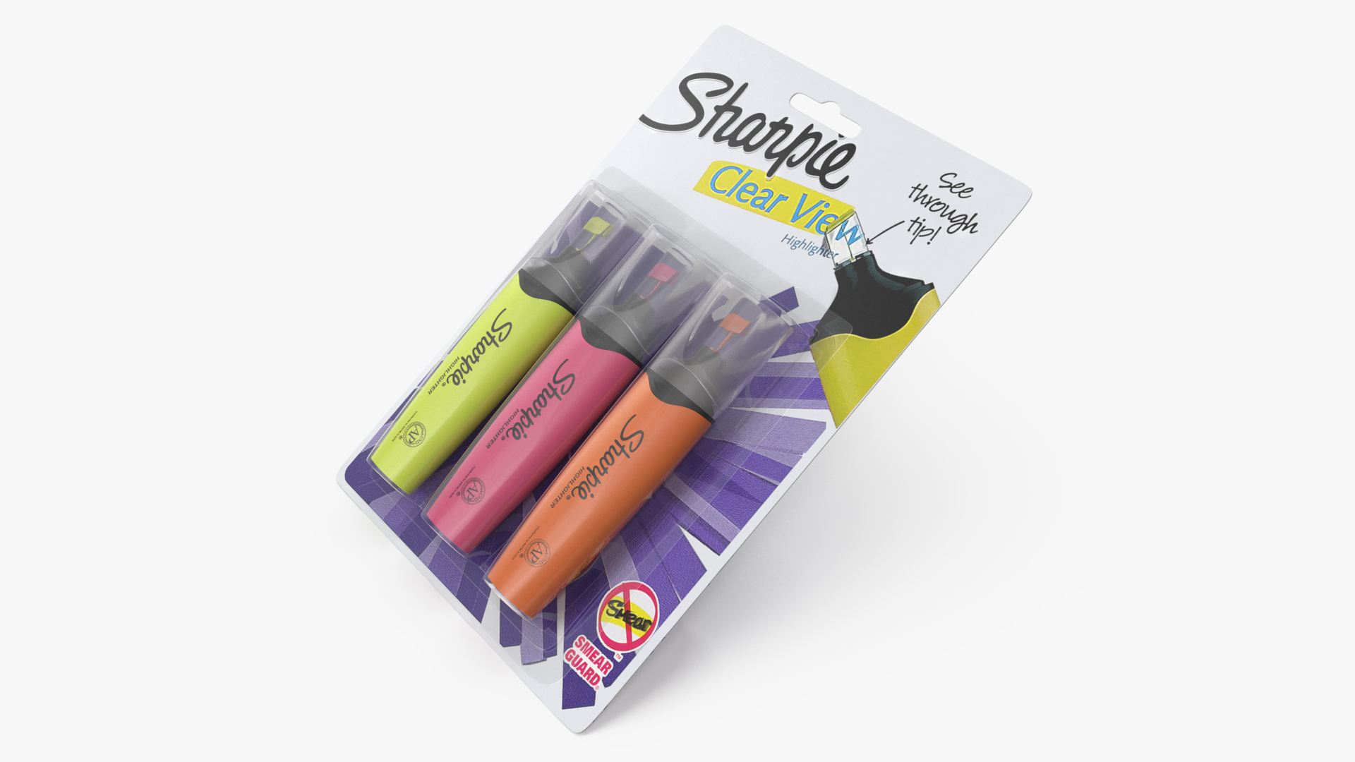 3 Sharpie Highlighter Markers with Package 3D