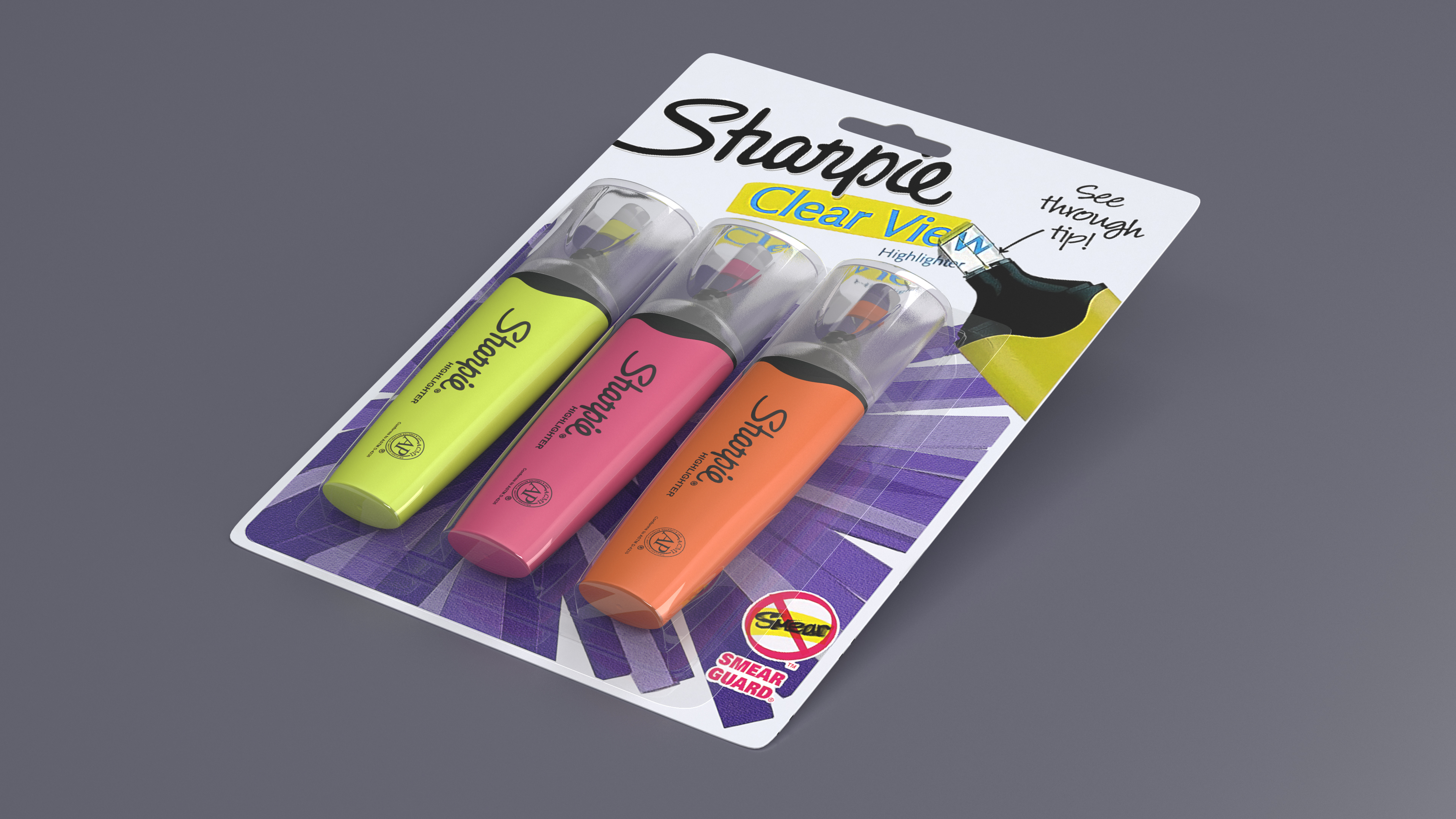 3 Sharpie Highlighter Markers with Package 3D