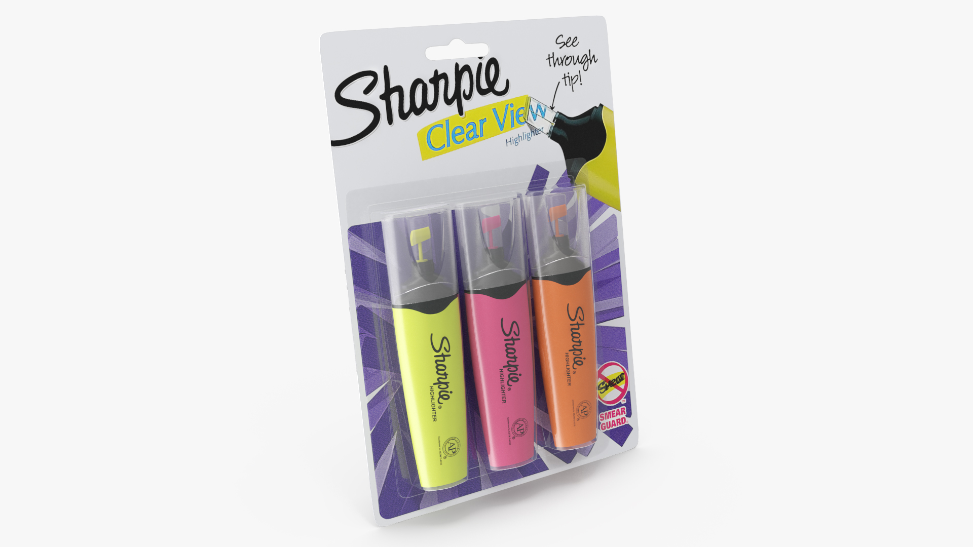 3 Sharpie Highlighter Markers with Package 3D