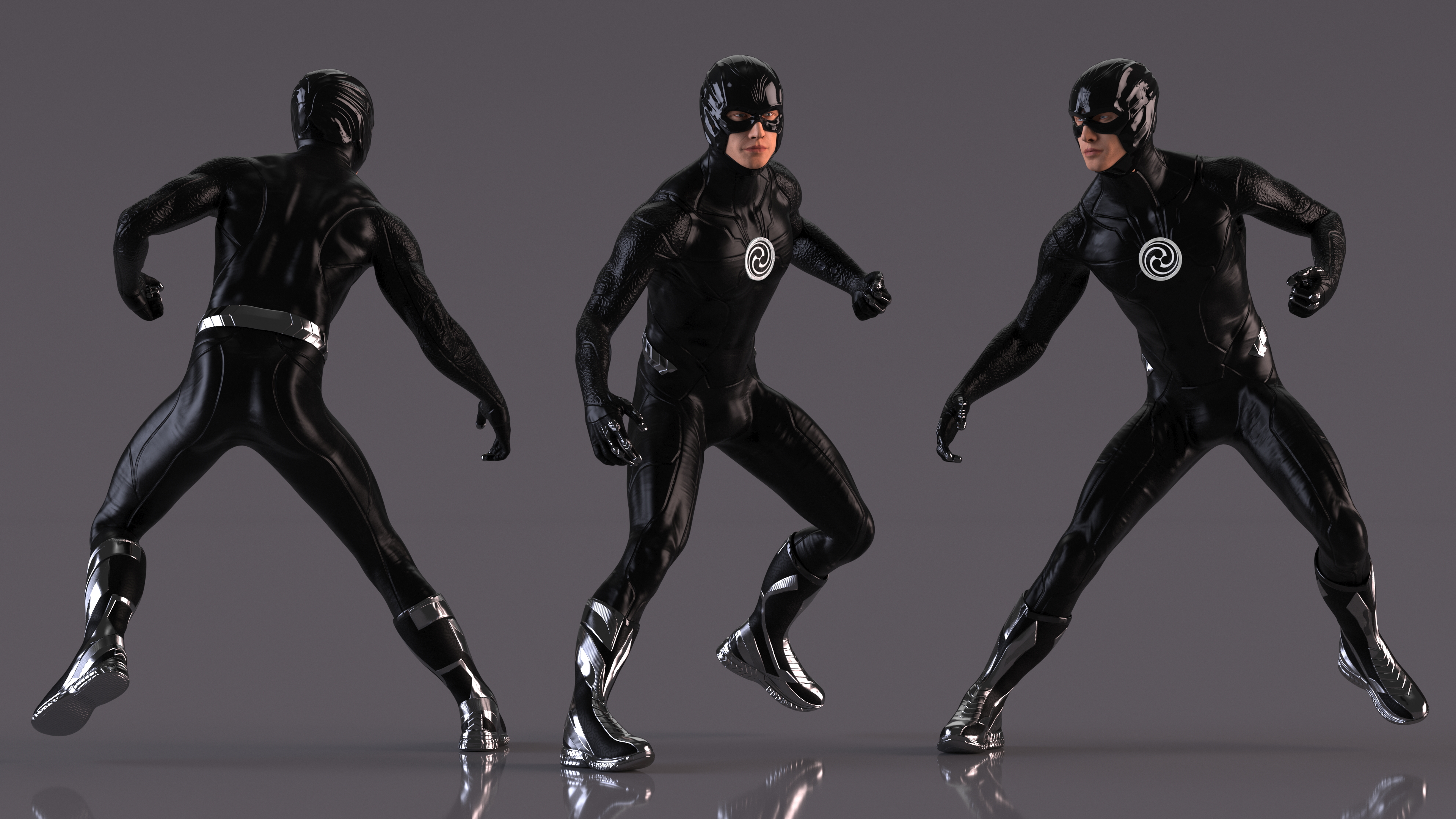 Superhero Wearing Black Suit Fighting Pose 3D