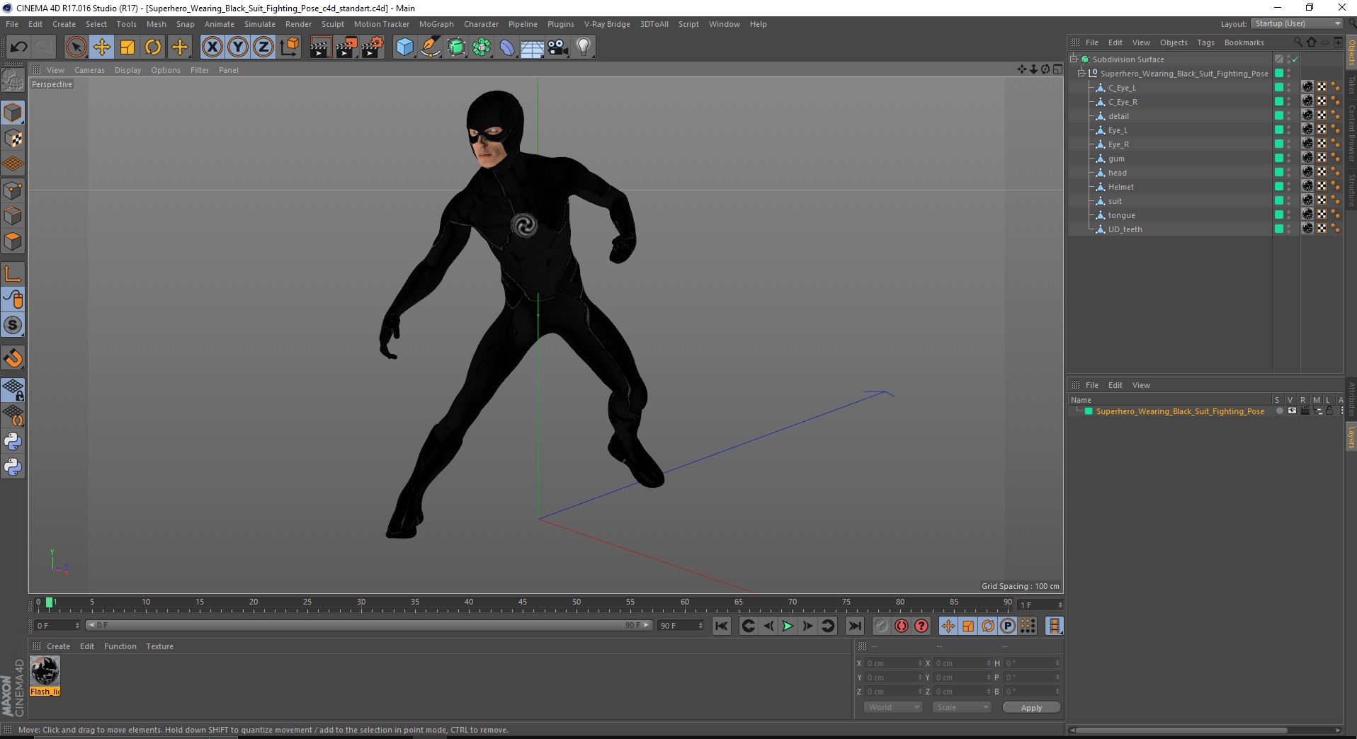 Superhero Wearing Black Suit Fighting Pose 3D