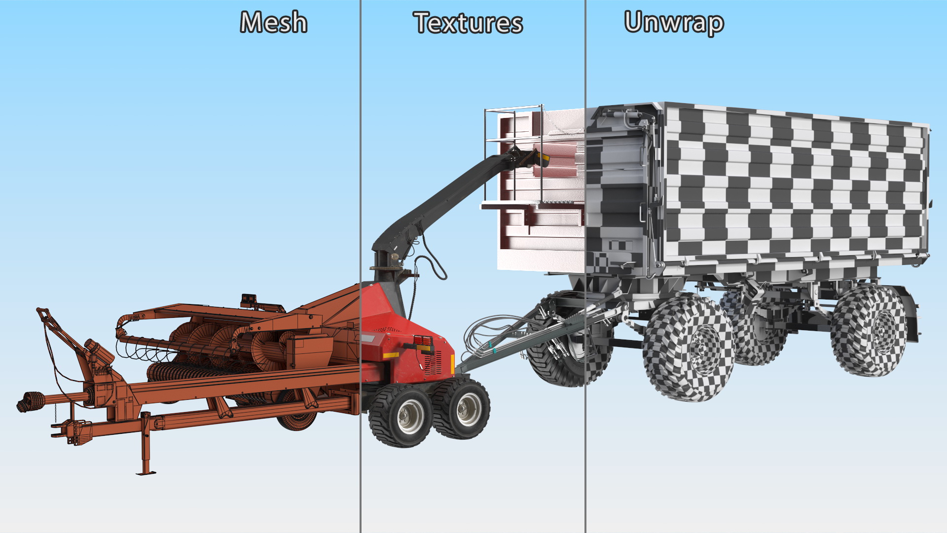 Forage Harvester with Dump Trailer 3D model